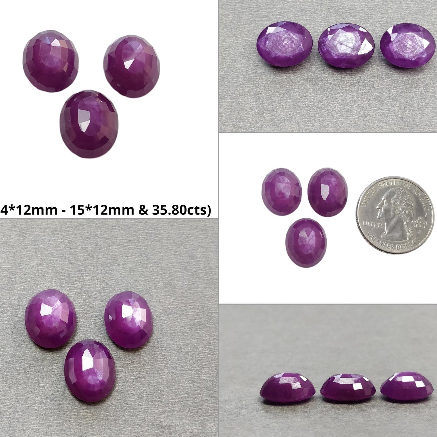 RUBY Gemstone Step Cut : Natural Untreated Unheated Raspberry Sheen Red Ruby Oval Shape 3pcs Set