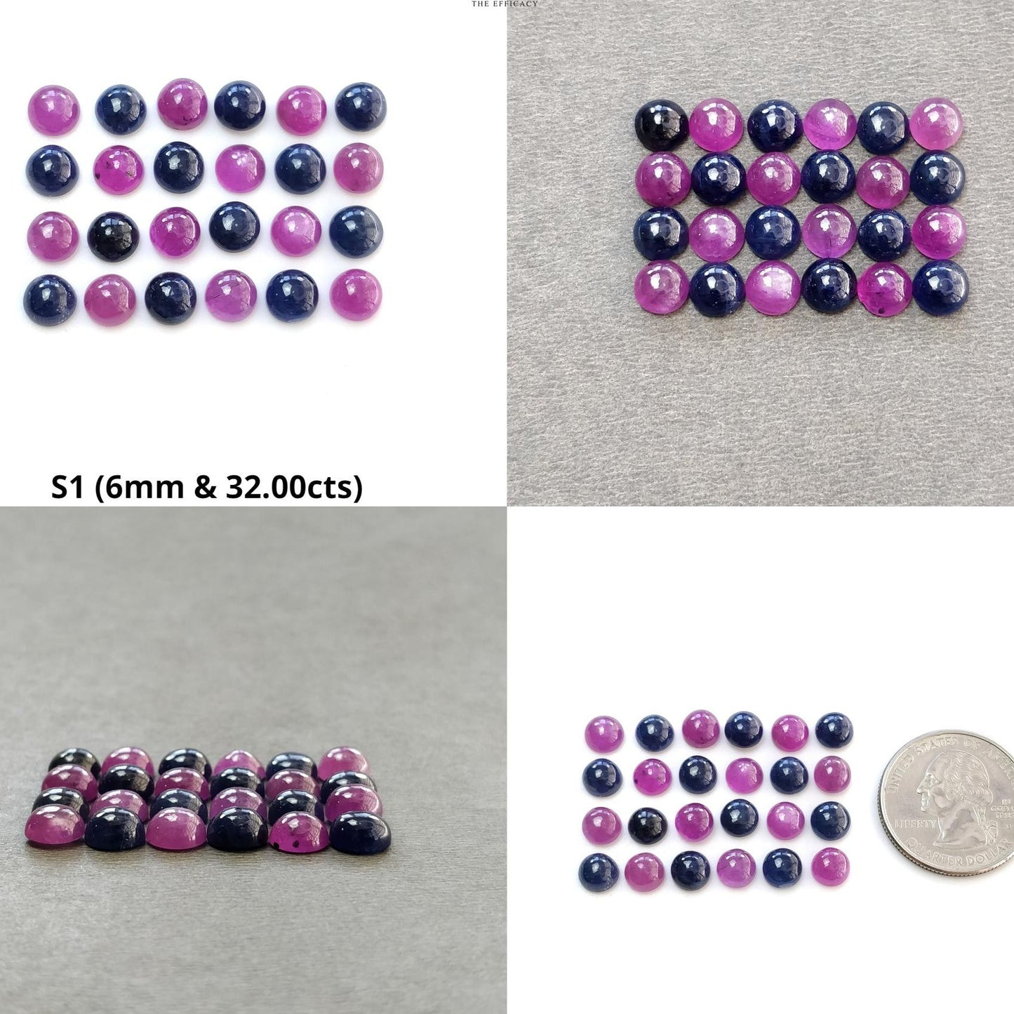 Ruby & Blue Sapphire Gemstone Cabochon : Natural Untreated Unheated Ruby Sapphire Round Shape 6mm 24pcs Lot For Jewelry