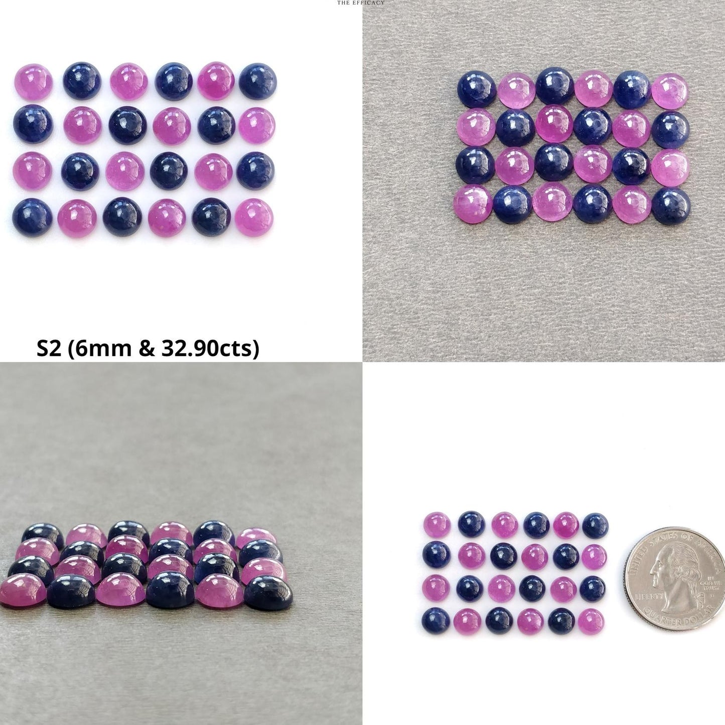 Ruby & Blue Sapphire Gemstone Cabochon : Natural Untreated Unheated Ruby Sapphire Round Shape 6mm 24pcs Lot For Jewelry