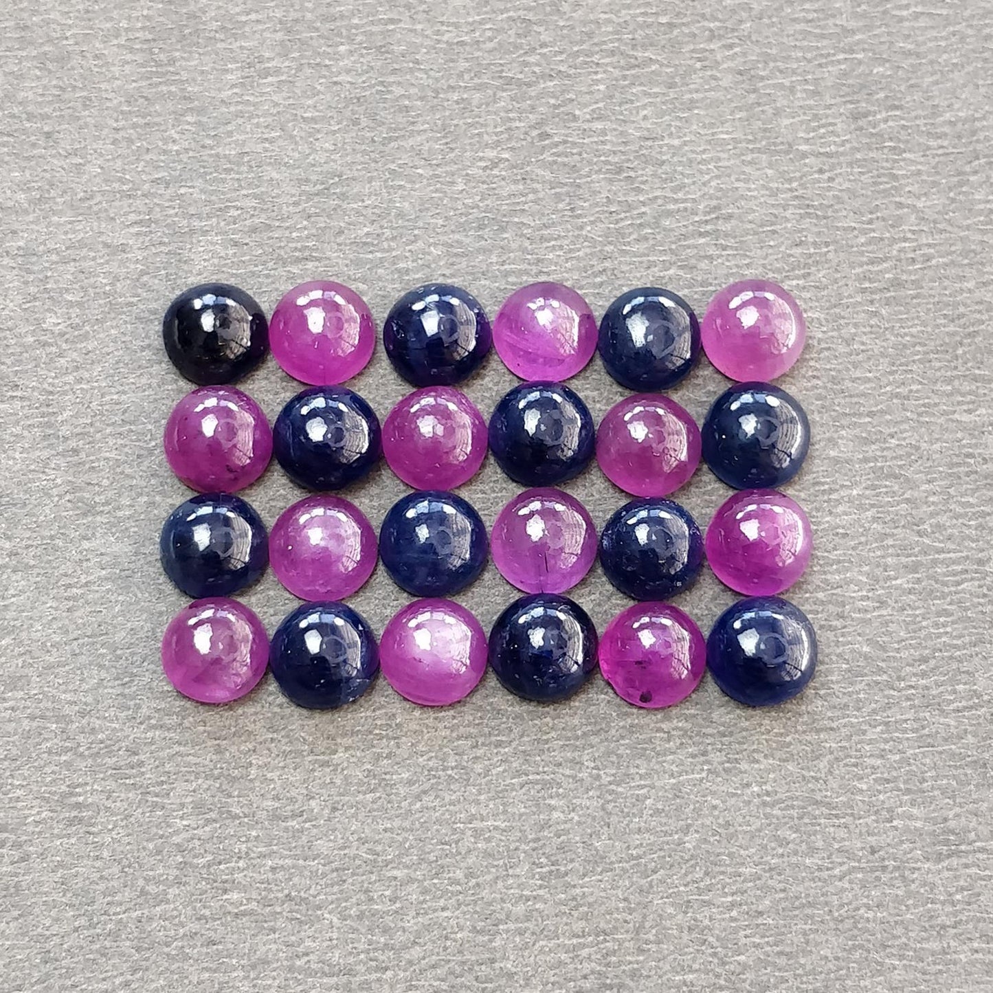 Ruby & Blue Sapphire Gemstone Cabochon : Natural Untreated Unheated Ruby Sapphire Round Shape 6mm 24pcs Lot For Jewelry