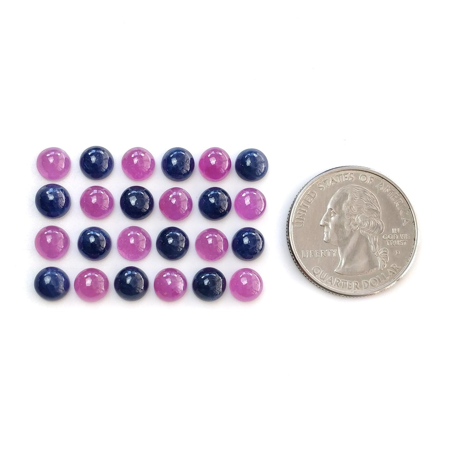 Ruby & Blue Sapphire Gemstone Cabochon : Natural Untreated Unheated Ruby Sapphire Round Shape 6mm 24pcs Lot For Jewelry