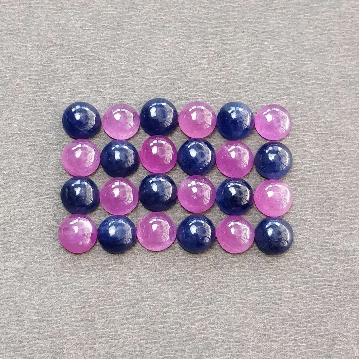 Ruby & Blue Sapphire Gemstone Cabochon : Natural Untreated Unheated Ruby Sapphire Round Shape 6mm 24pcs Lot For Jewelry