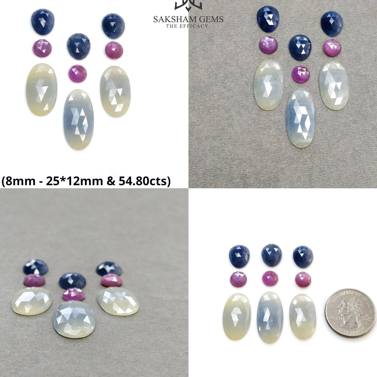 Multi Sapphire Gemstone Rose Cut : Natural Untreated Unheated Sapphire Multi Color Oval Round Egg Shape Set