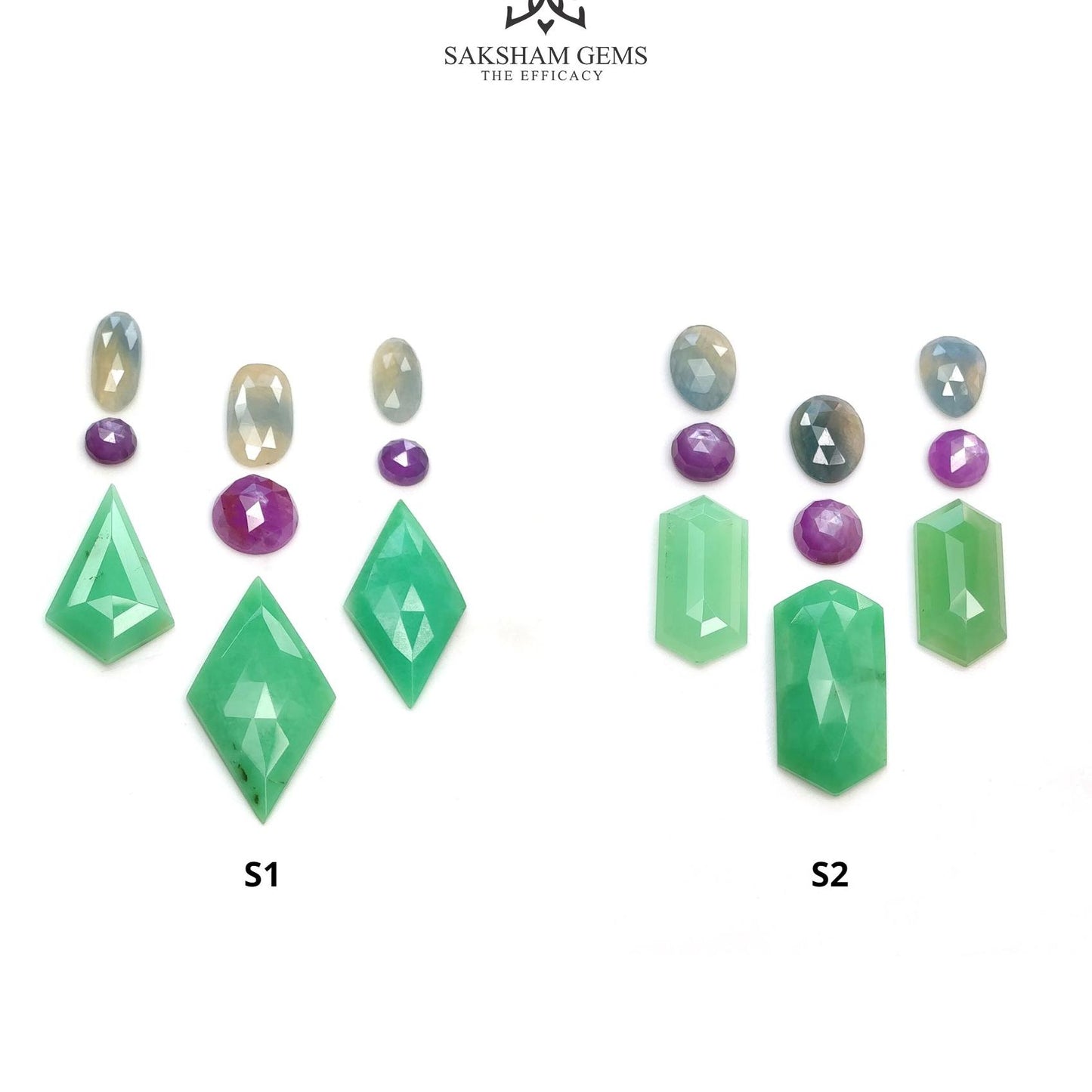 Green CHRYSOPRASE Raspberry SAPPHIRE Gemstones Rose & Step Cut : Natural Untreated Chrysoprase Sapphire Multi Shape 9pcs Set