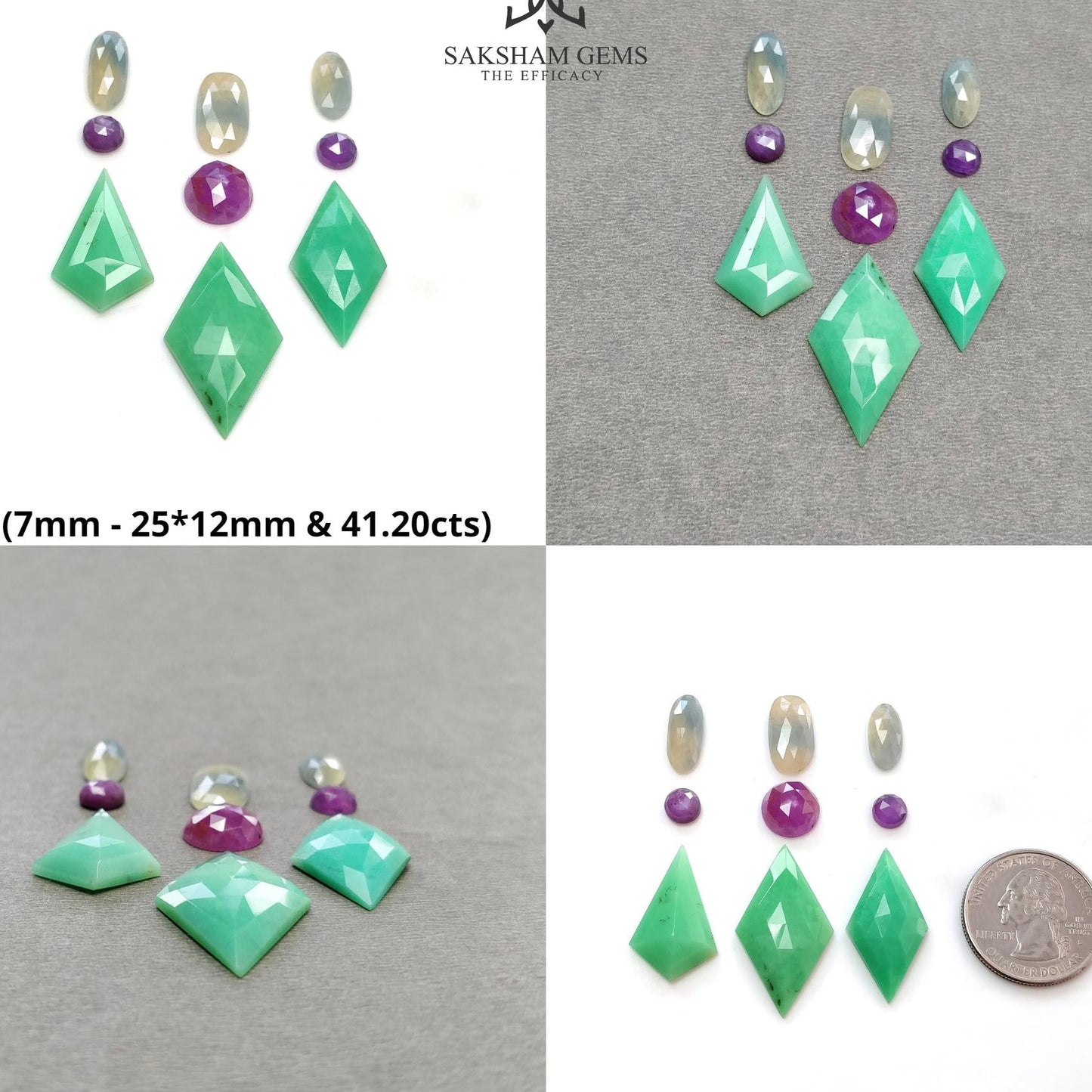 Green CHRYSOPRASE Raspberry SAPPHIRE Gemstones Rose & Step Cut : Natural Untreated Chrysoprase Sapphire Multi Shape 9pcs Set