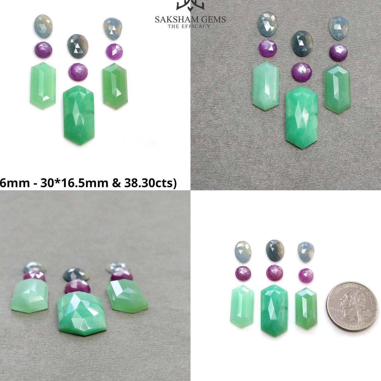 Green CHRYSOPRASE Raspberry SAPPHIRE Gemstones Rose & Step Cut : Natural Untreated Chrysoprase Sapphire Multi Shape 9pcs Set