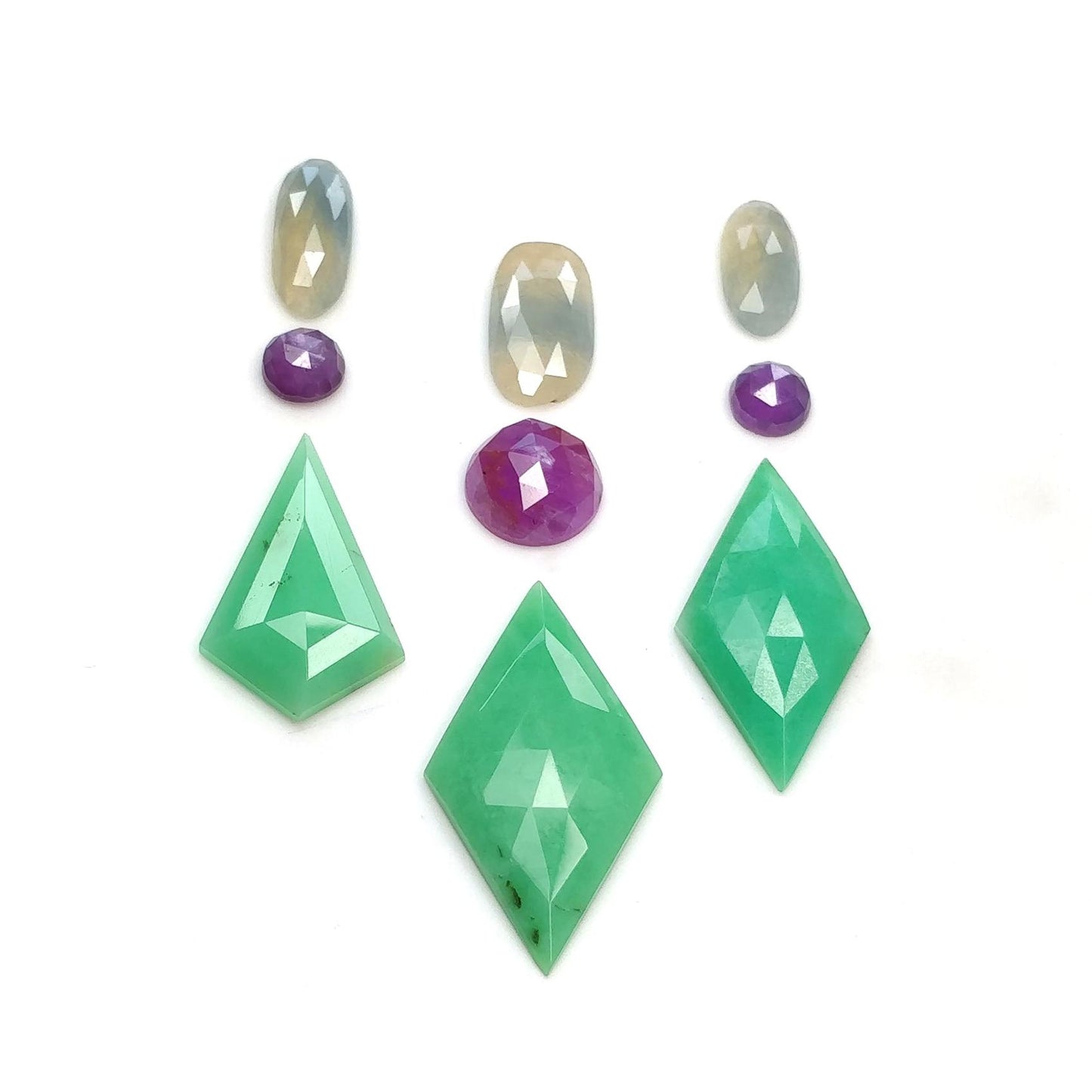 Green CHRYSOPRASE Raspberry SAPPHIRE Gemstones Rose & Step Cut : Natural Untreated Chrysoprase Sapphire Multi Shape 9pcs Set