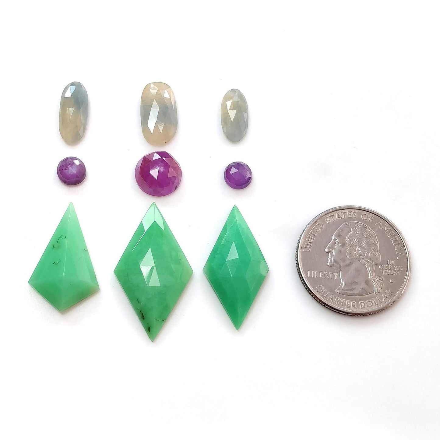Green CHRYSOPRASE Raspberry SAPPHIRE Gemstones Rose & Step Cut : Natural Untreated Chrysoprase Sapphire Multi Shape 9pcs Set