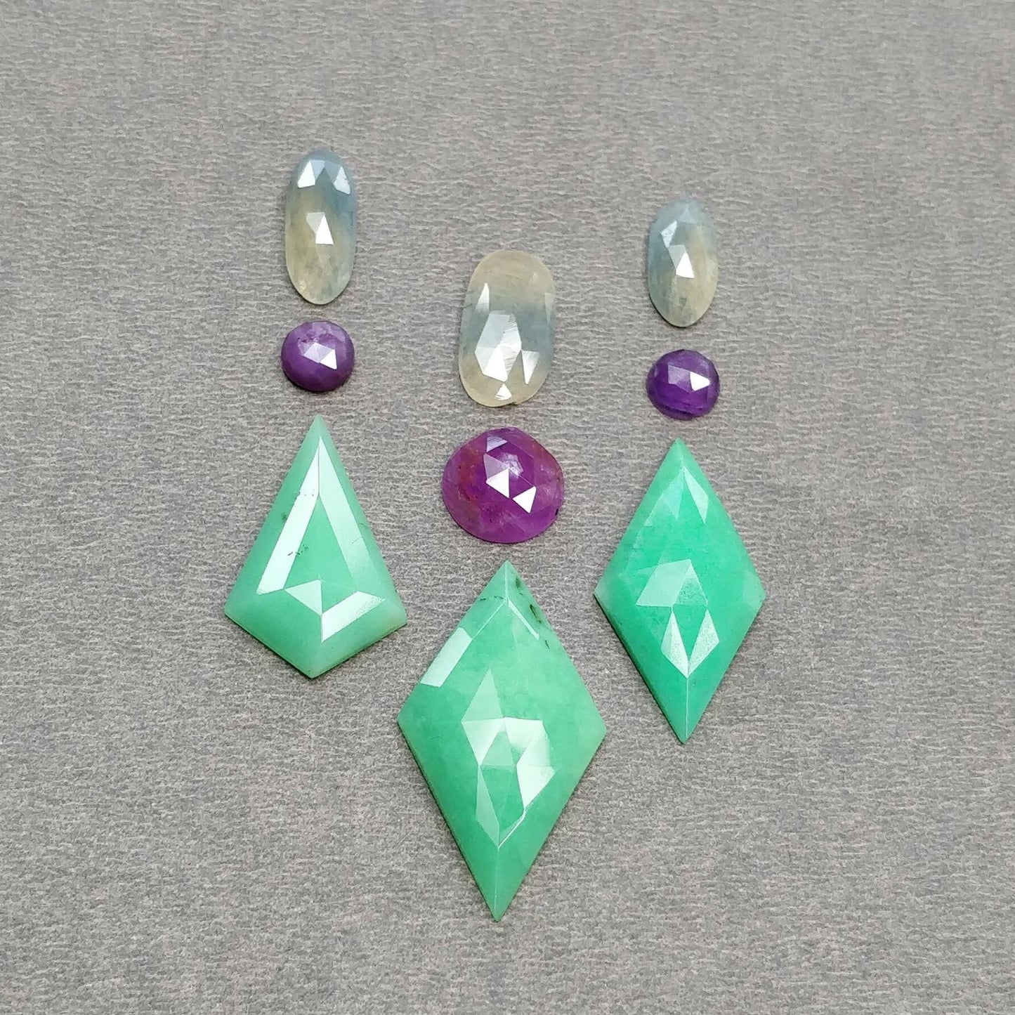 Green CHRYSOPRASE Raspberry SAPPHIRE Gemstones Rose & Step Cut : Natural Untreated Chrysoprase Sapphire Multi Shape 9pcs Set