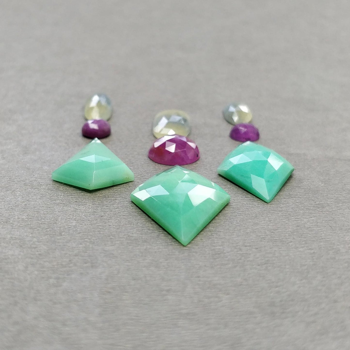 Green CHRYSOPRASE Raspberry SAPPHIRE Gemstones Rose & Step Cut : Natural Untreated Chrysoprase Sapphire Multi Shape 9pcs Set