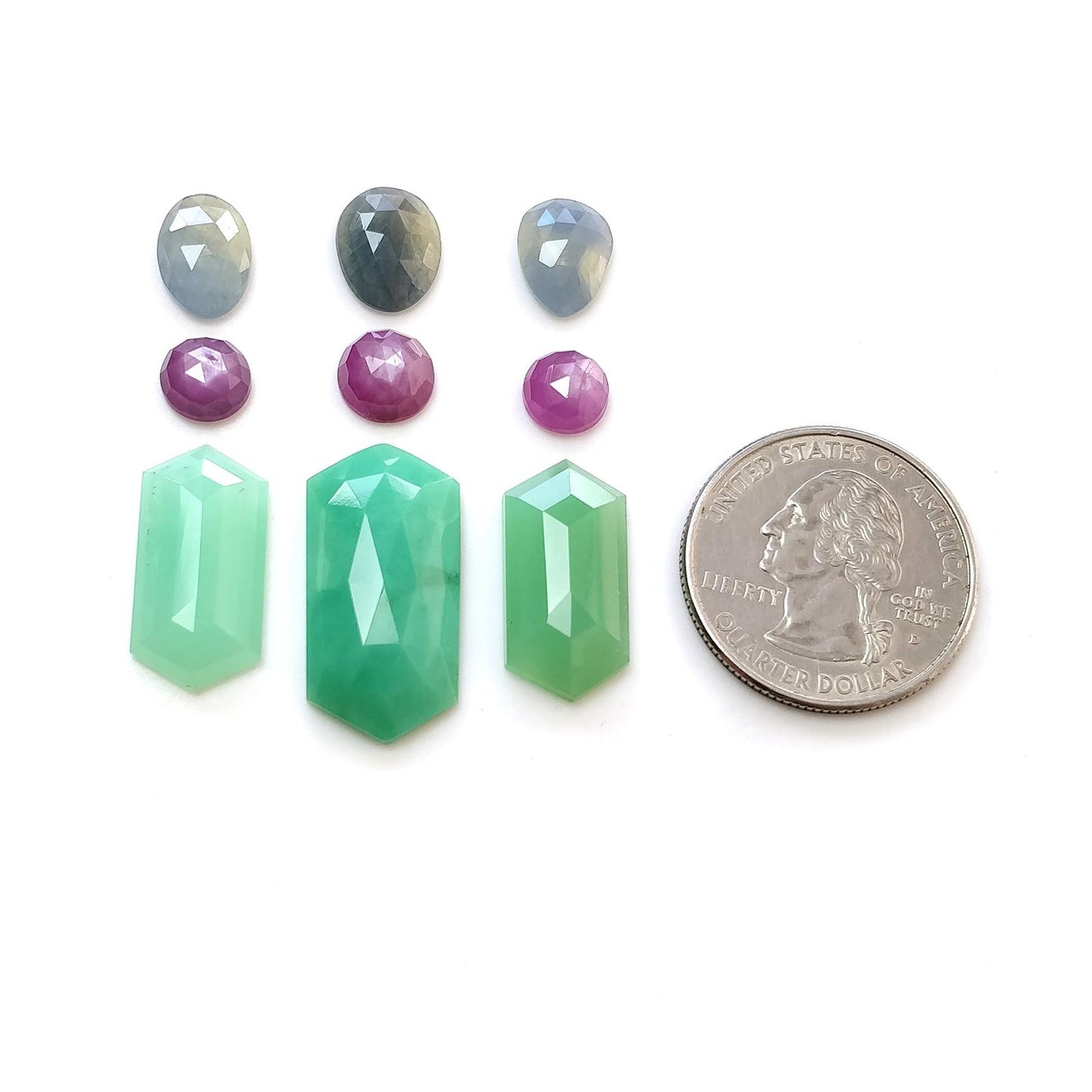 Green CHRYSOPRASE Raspberry SAPPHIRE Gemstones Rose & Step Cut : Natural Untreated Chrysoprase Sapphire Multi Shape 9pcs Set