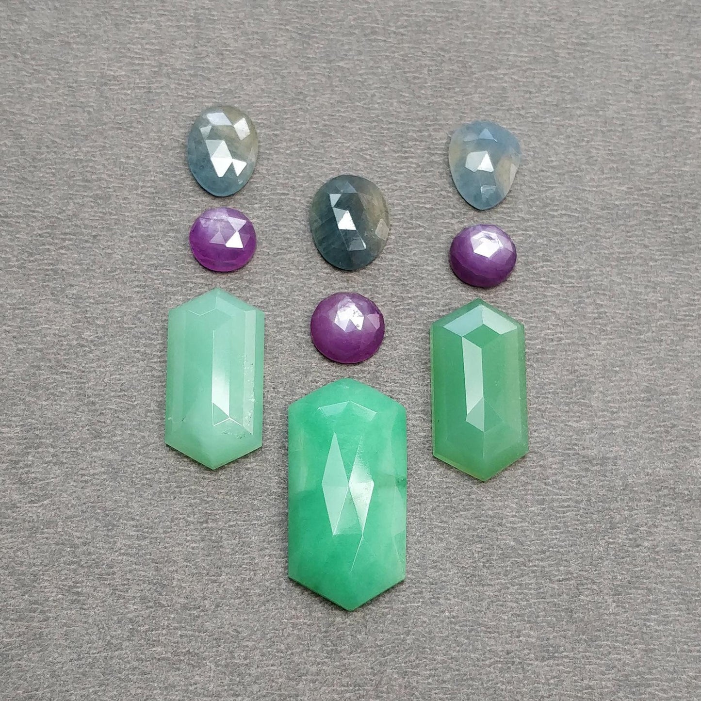 Green CHRYSOPRASE Raspberry SAPPHIRE Gemstones Rose & Step Cut : Natural Untreated Chrysoprase Sapphire Multi Shape 9pcs Set