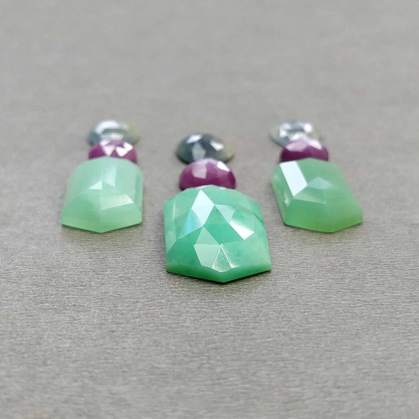 Green CHRYSOPRASE Raspberry SAPPHIRE Gemstones Rose & Step Cut : Natural Untreated Chrysoprase Sapphire Multi Shape 9pcs Set
