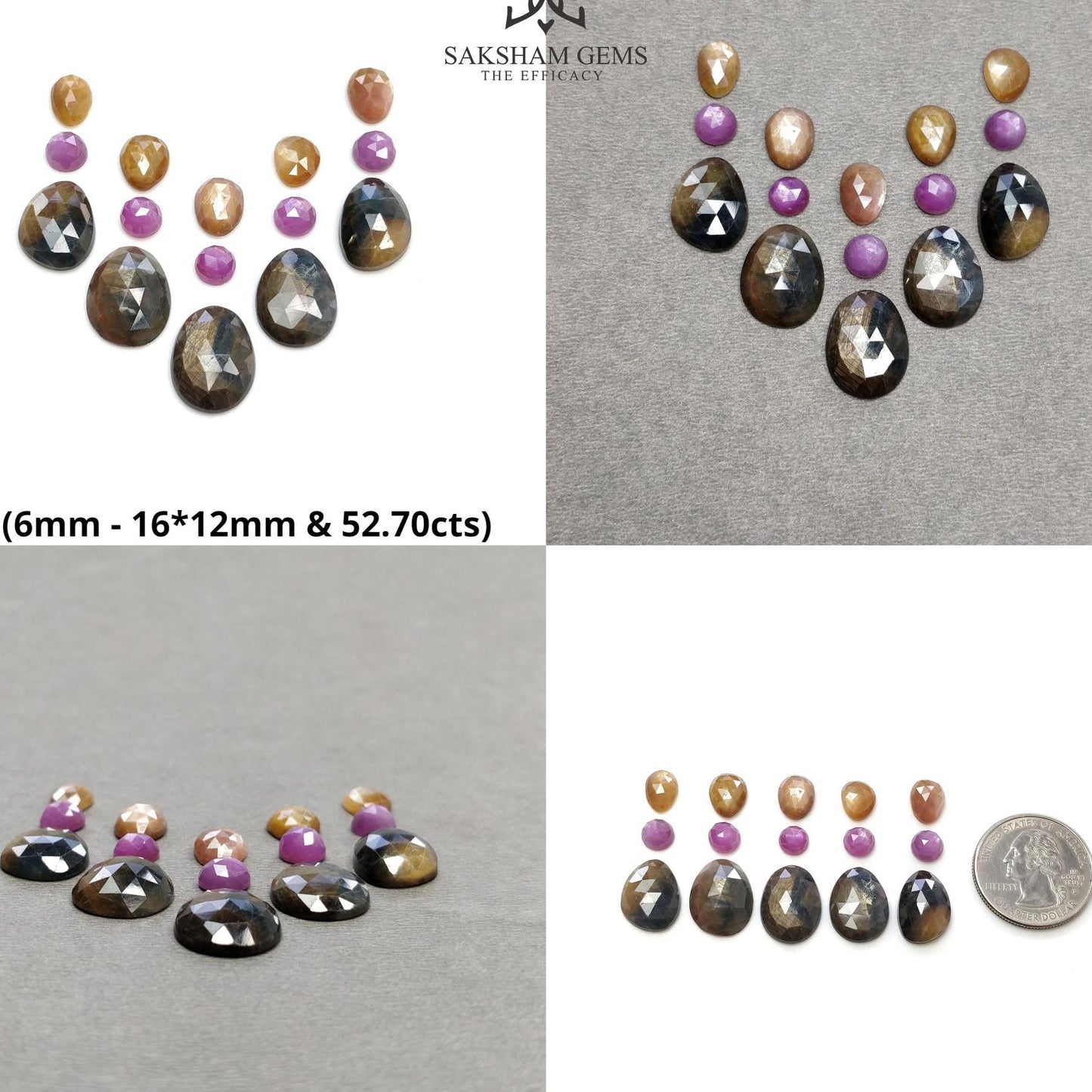 Multi Sapphire Gemstone Rose Cut : Natural Untreated Unheated Sapphire Multi Color Round & Egg Shape 15pcs Set
