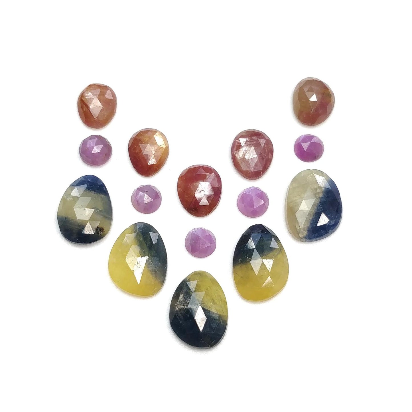 Multi Sapphire Gemstone Rose Cut : Natural Untreated Unheated Sapphire Multi Color Round & Egg Shape 15pcs Set