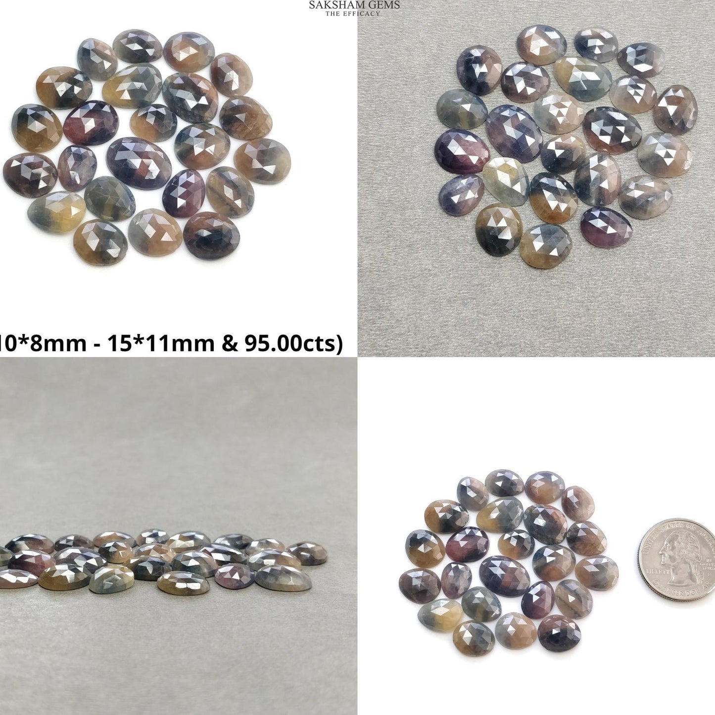 Blue & Multi Sapphire Gemstone Rose Cut : Natural Untreated Unheated Sapphire Multi Color Egg Shape Lots