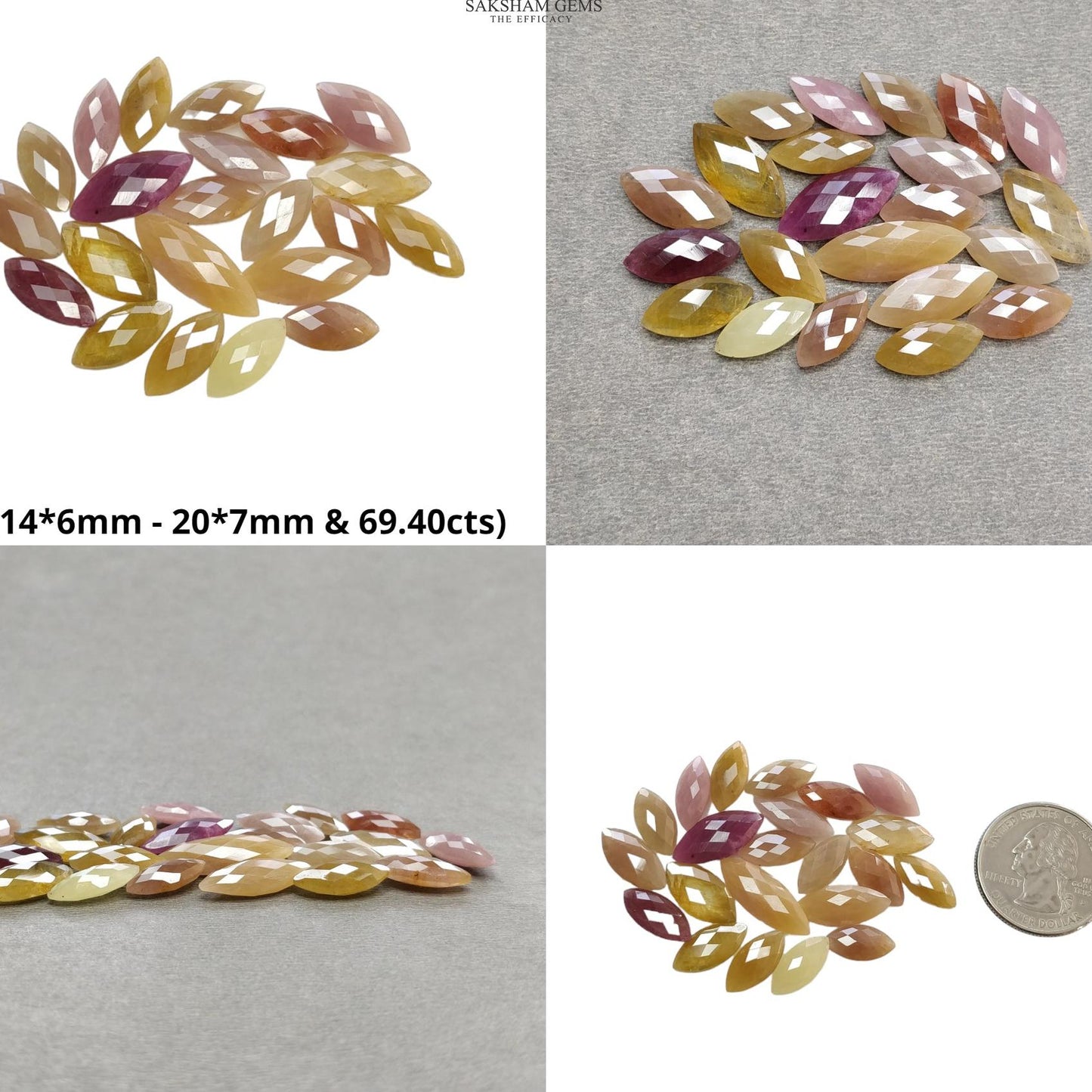 Multi Sapphire Gemstone Checker Cut : Natural Untreated Unheated Sapphire Briolette Bi-Color Marquise Shape Lot