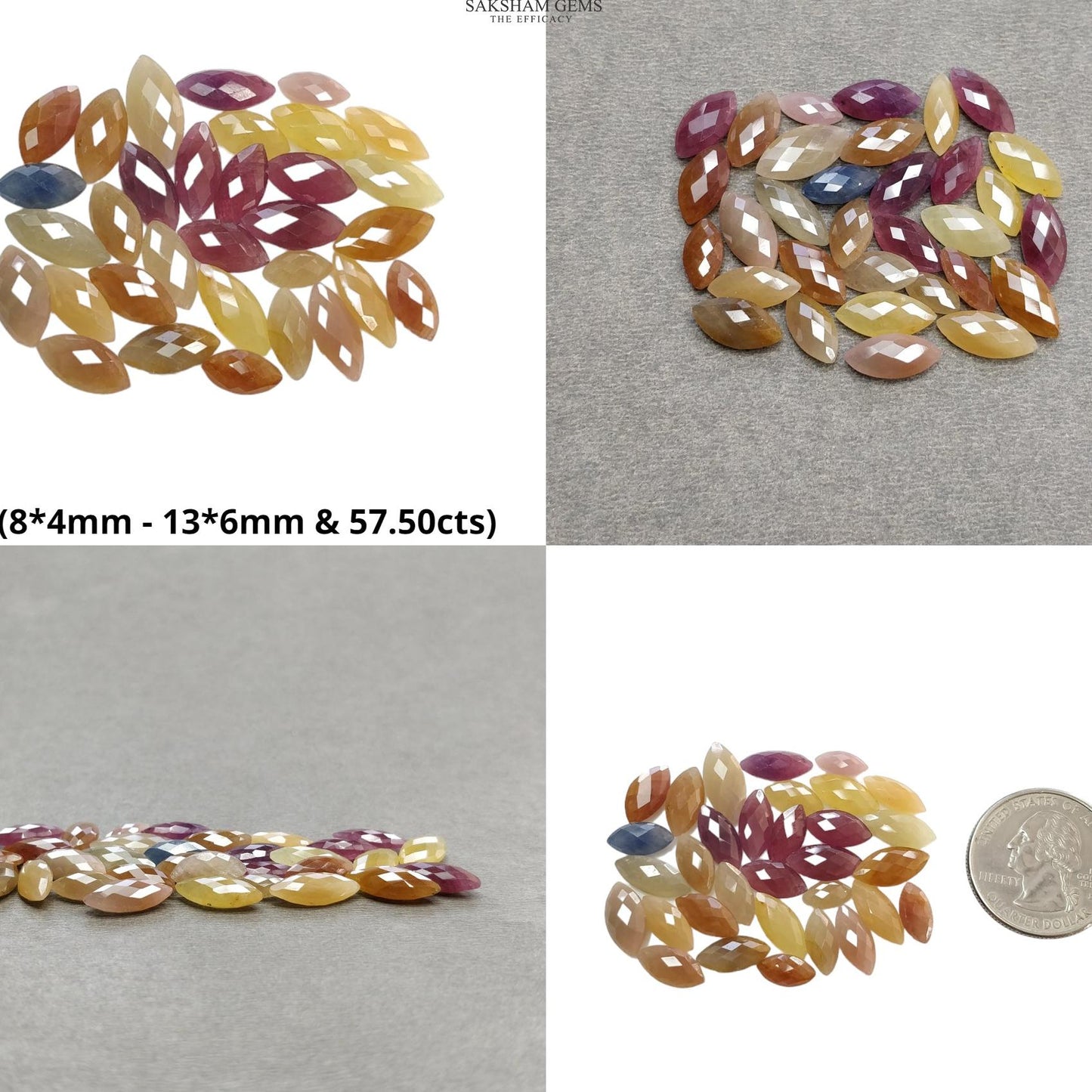 Multi Sapphire Gemstone Checker Cut : Natural Untreated Unheated Sapphire Briolette Bi-Color Marquise Shape Lot