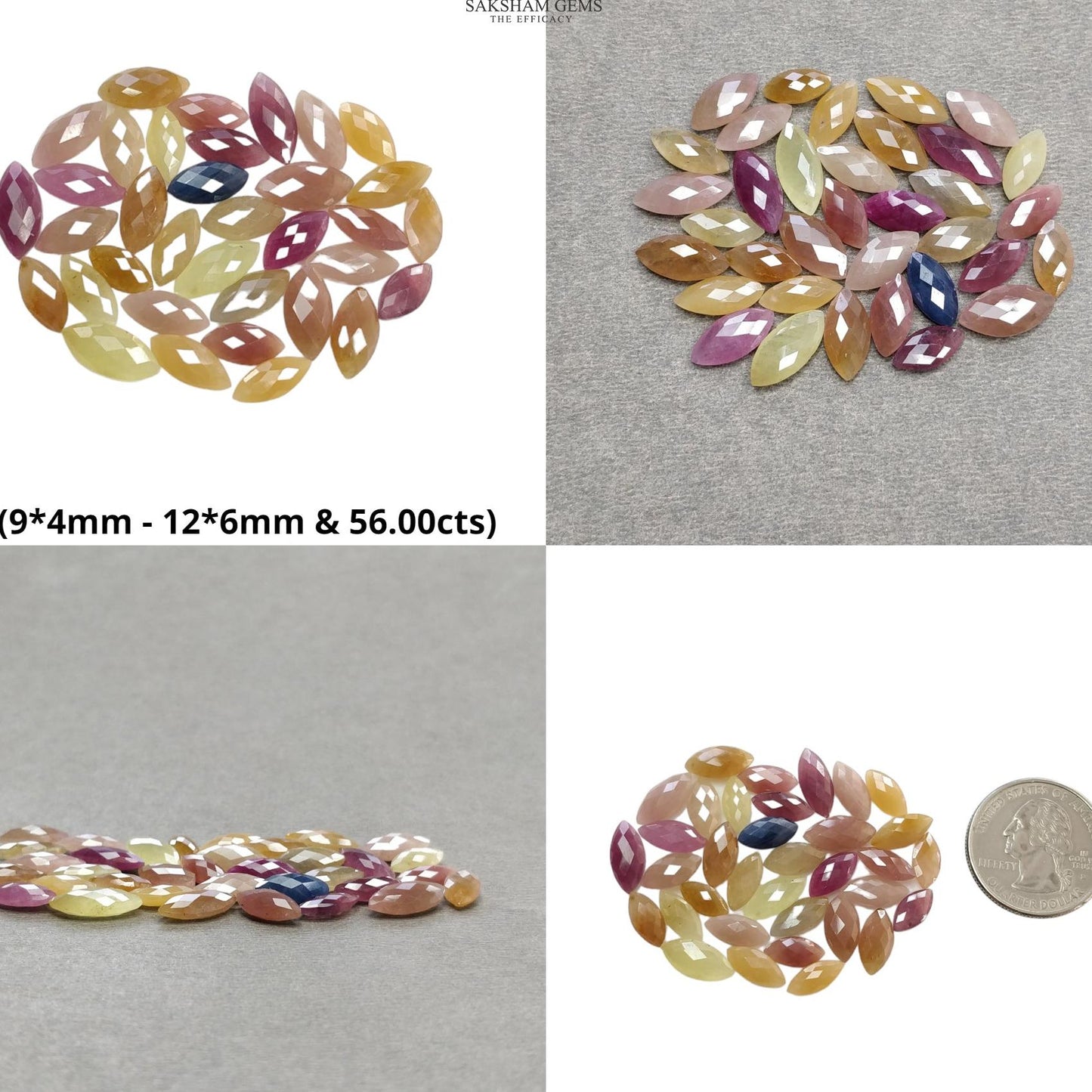 Multi Sapphire Gemstone Checker Cut : Natural Untreated Unheated Sapphire Briolette Bi-Color Marquise Shape Lot