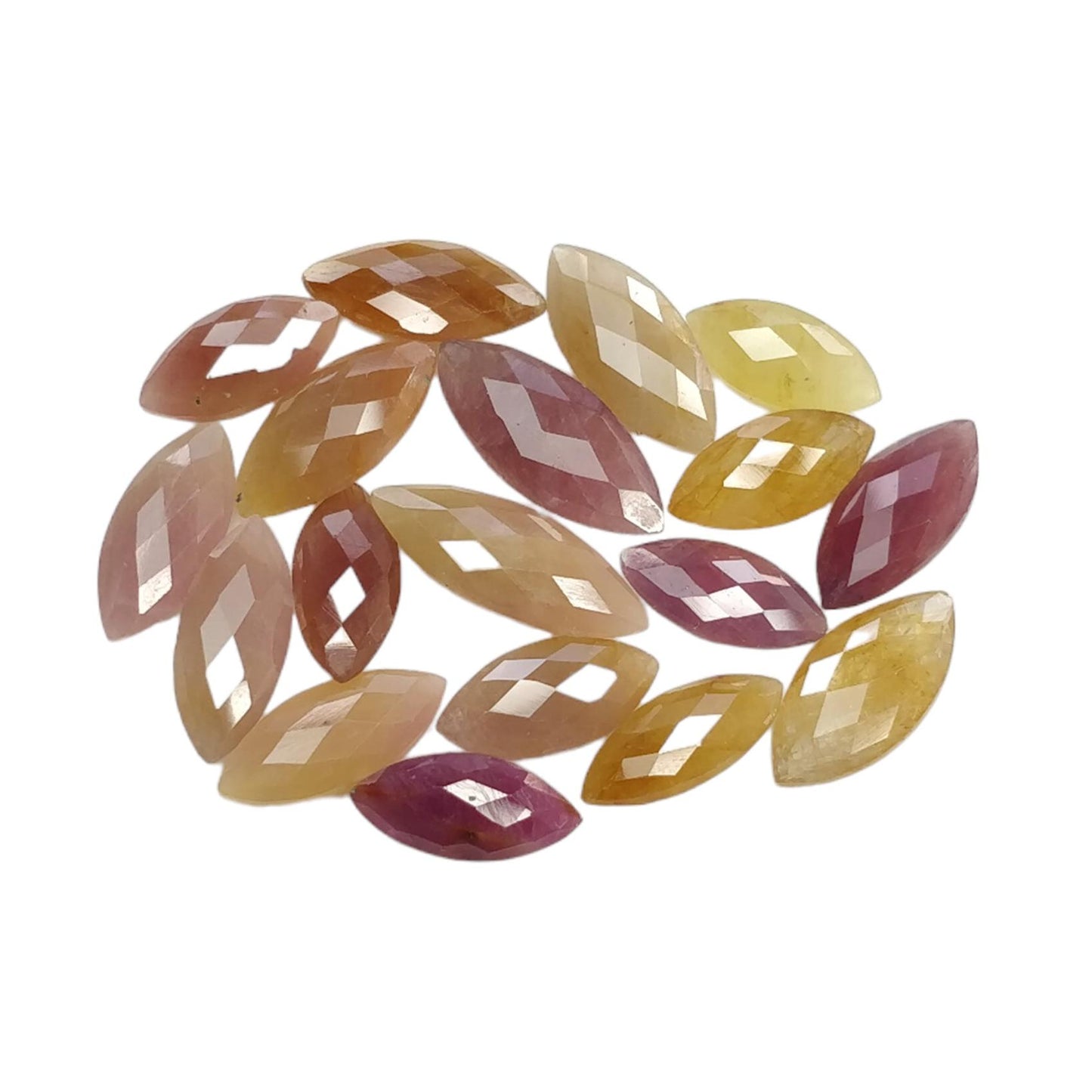 Multi Sapphire Gemstone Checker Cut : Natural Untreated Unheated Sapphire Briolette Bi-Color Marquise Shape Lot