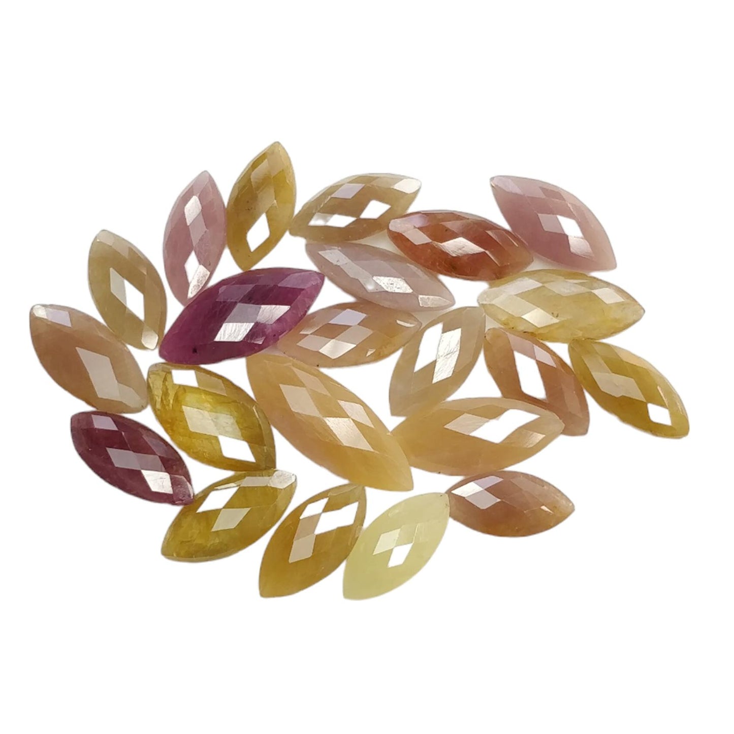Multi Sapphire Gemstone Checker Cut : Natural Untreated Unheated Sapphire Briolette Bi-Color Marquise Shape Lot