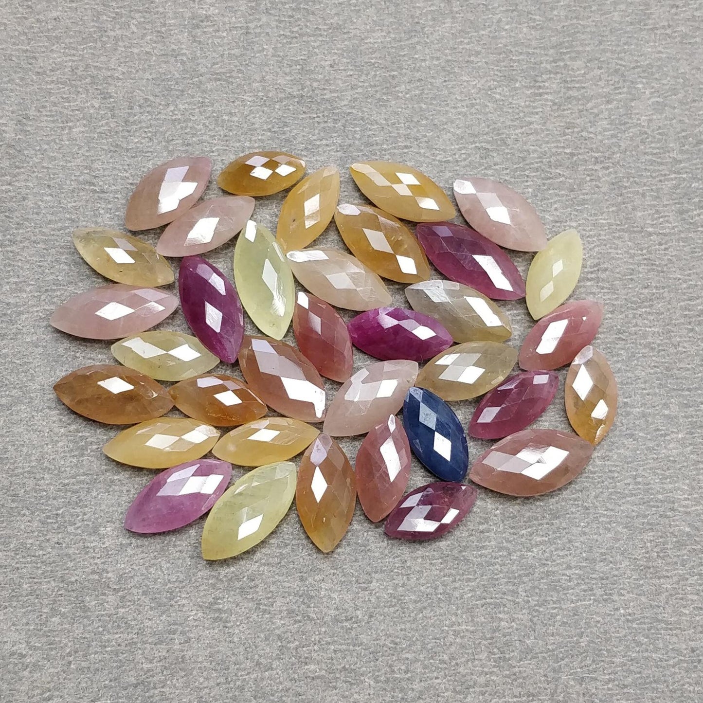 Multi Sapphire Gemstone Checker Cut : Natural Untreated Unheated Sapphire Briolette Bi-Color Marquise Shape Lot