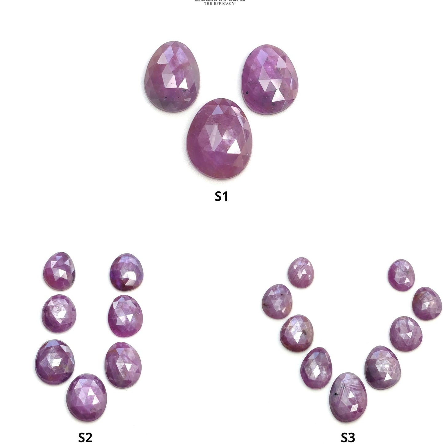 RUBY Gemstone Rose Cut : Natural Untreated Unheated Raspberry Purple Pink Ruby Egg Shape Set