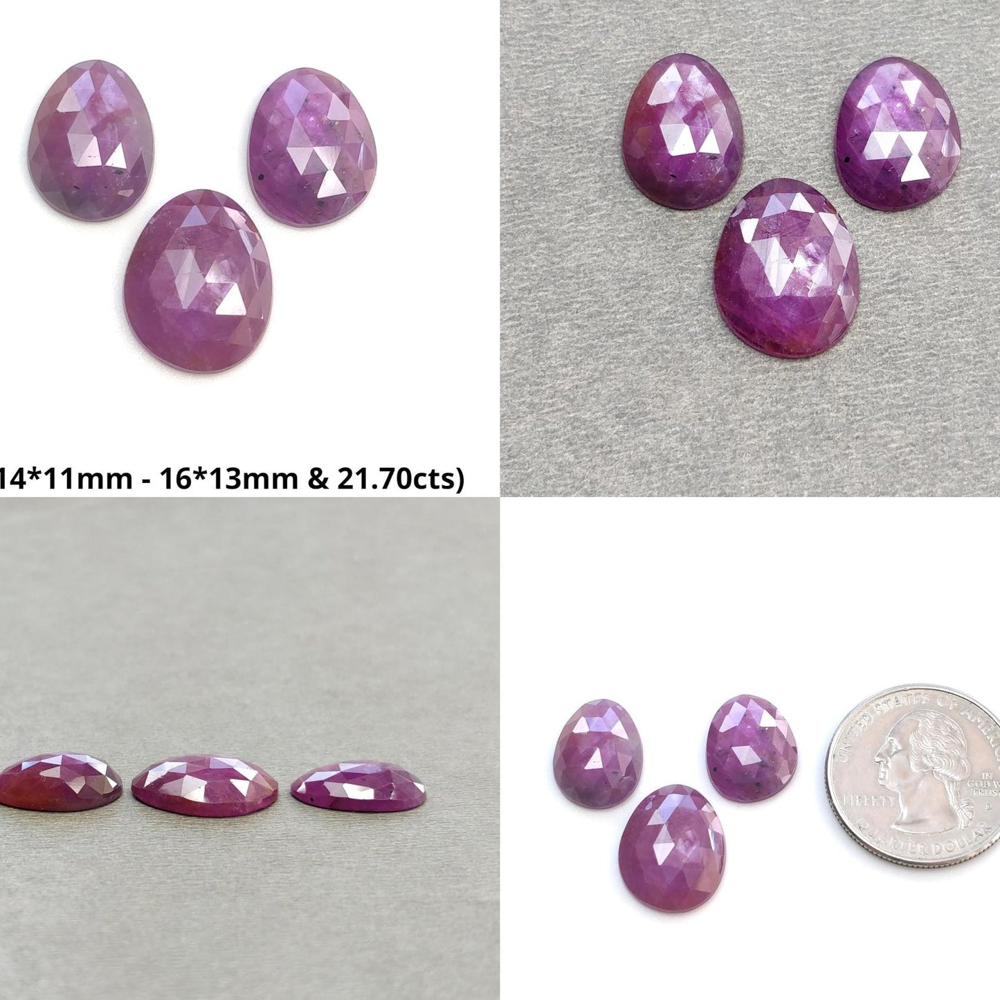 RUBY Gemstone Rose Cut : Natural Untreated Unheated Raspberry Purple Pink Ruby Egg Shape Set