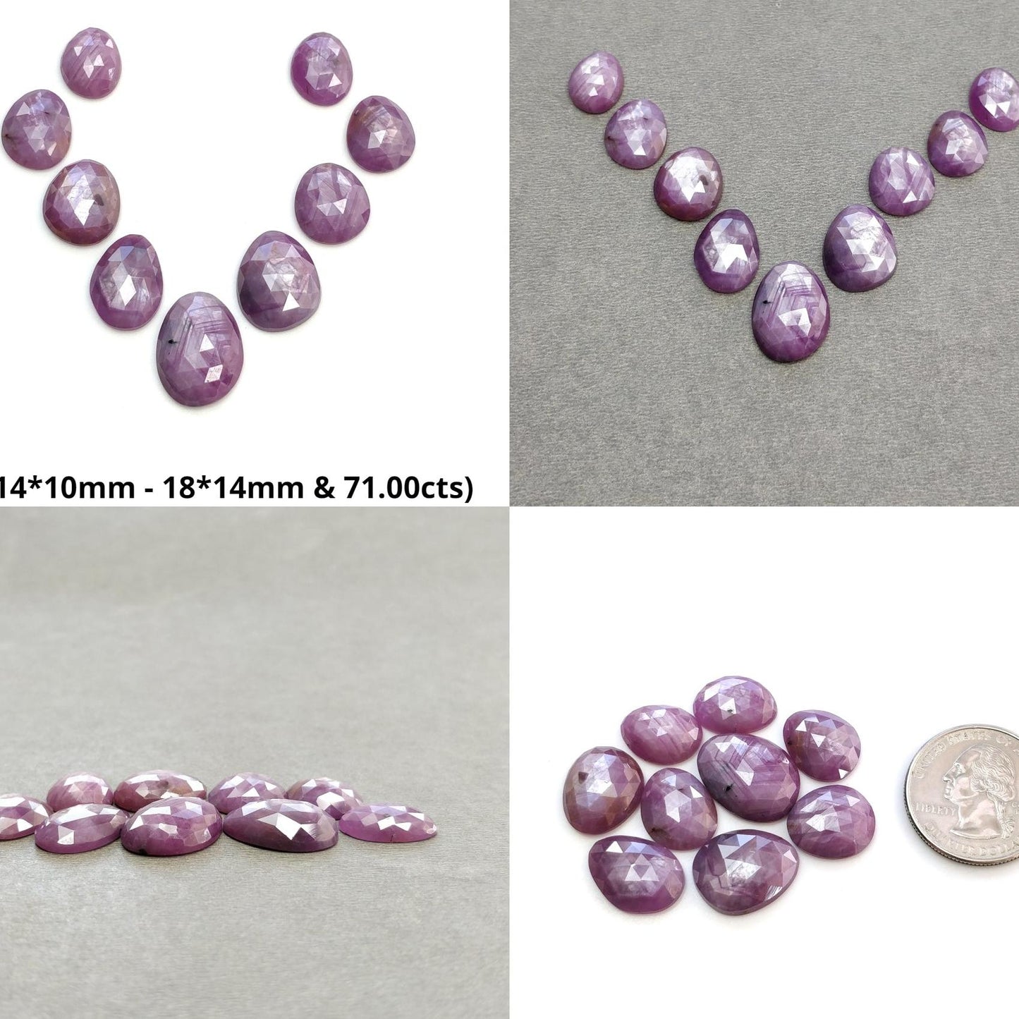 RUBY Gemstone Rose Cut : Natural Untreated Unheated Raspberry Purple Pink Ruby Egg Shape Set