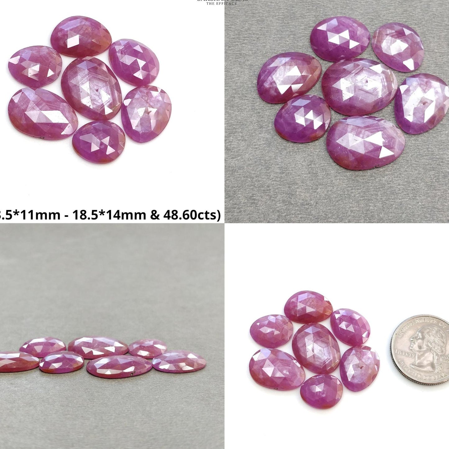 RUBY Gemstone Rose Cut : Natural Untreated Unheated Raspberry Purple Pink Ruby Egg Shape Set