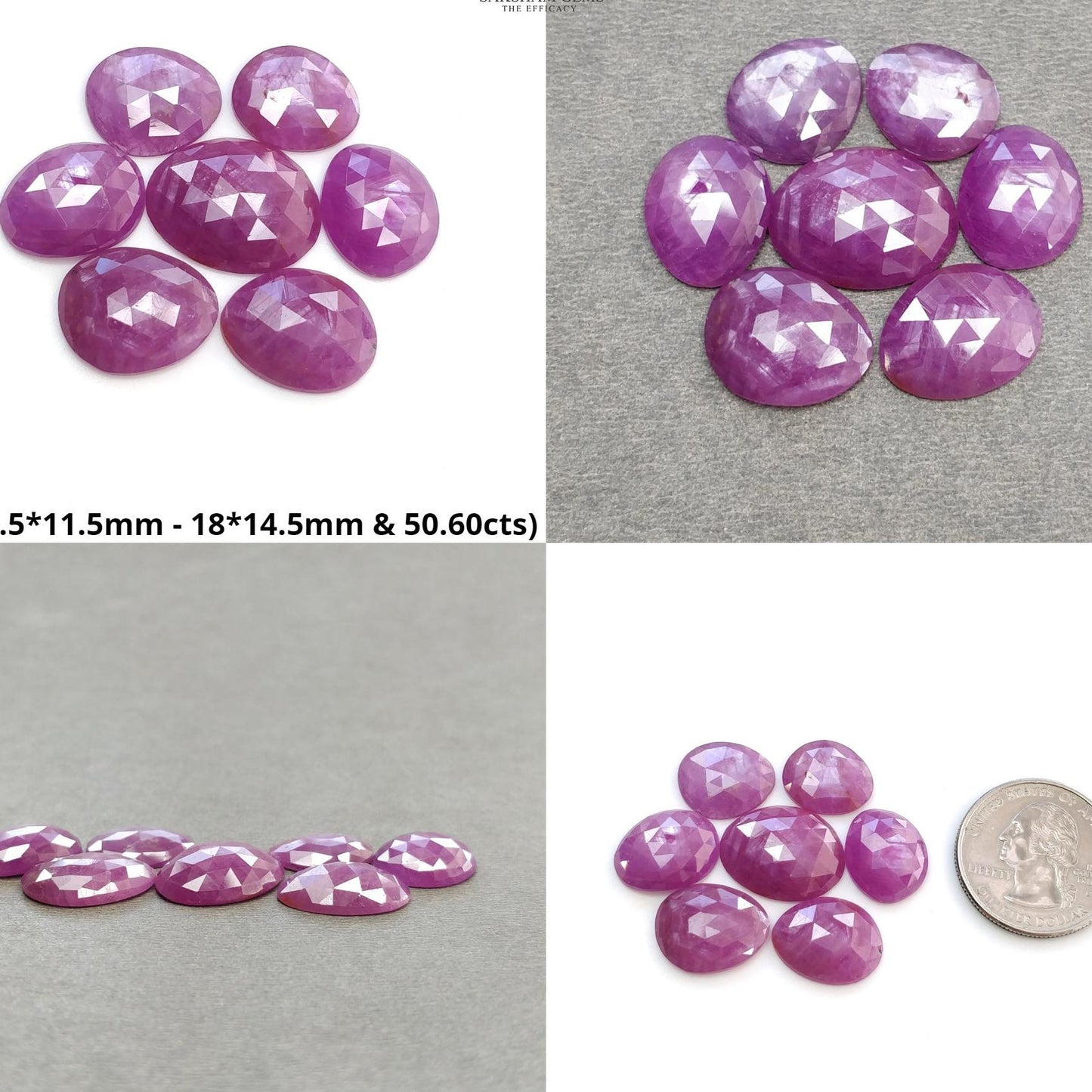 RUBY Gemstone Rose Cut : Natural Untreated Unheated Raspberry Purple Pink Ruby Egg Shape Set