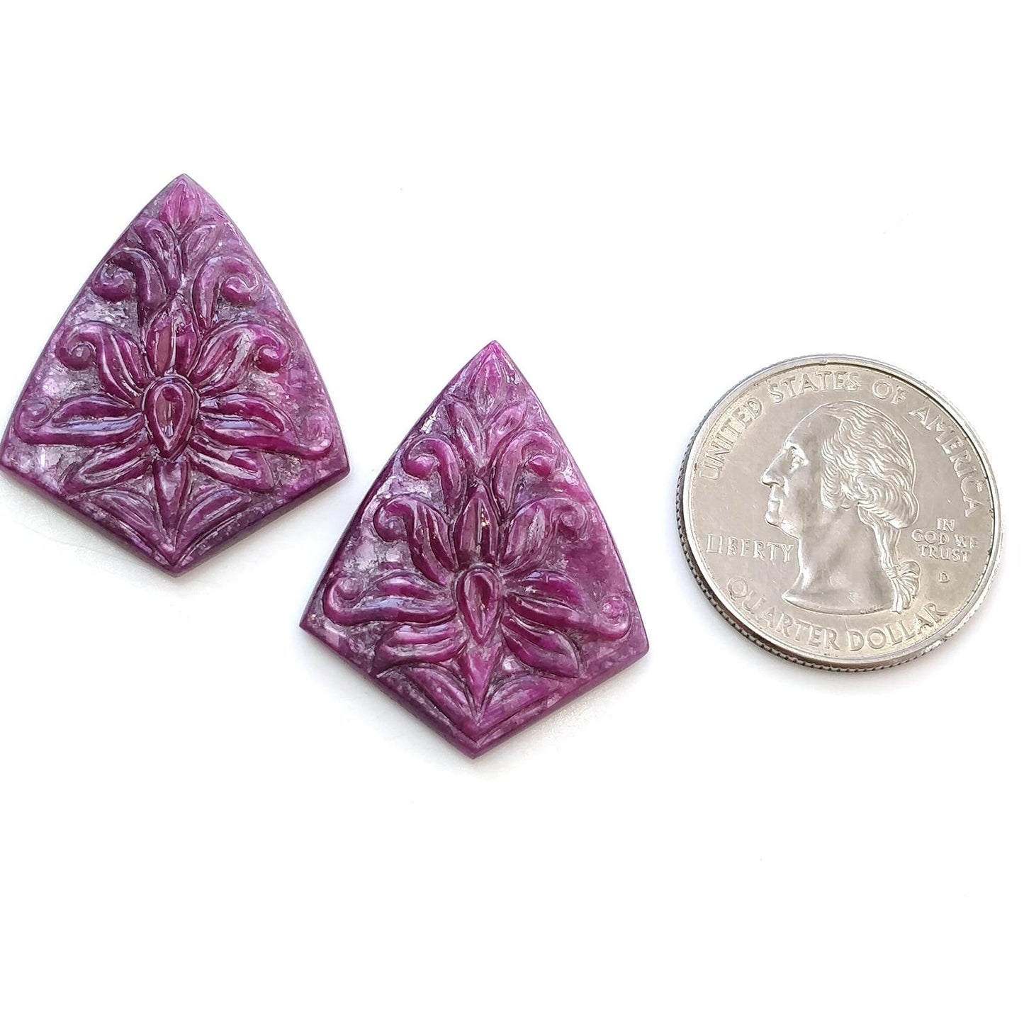 RUBY Gemstone Carving : 53.10cts Natural Untreated Unheated Red Ruby Hand Carved Uneven Shape 31*24mm Pair