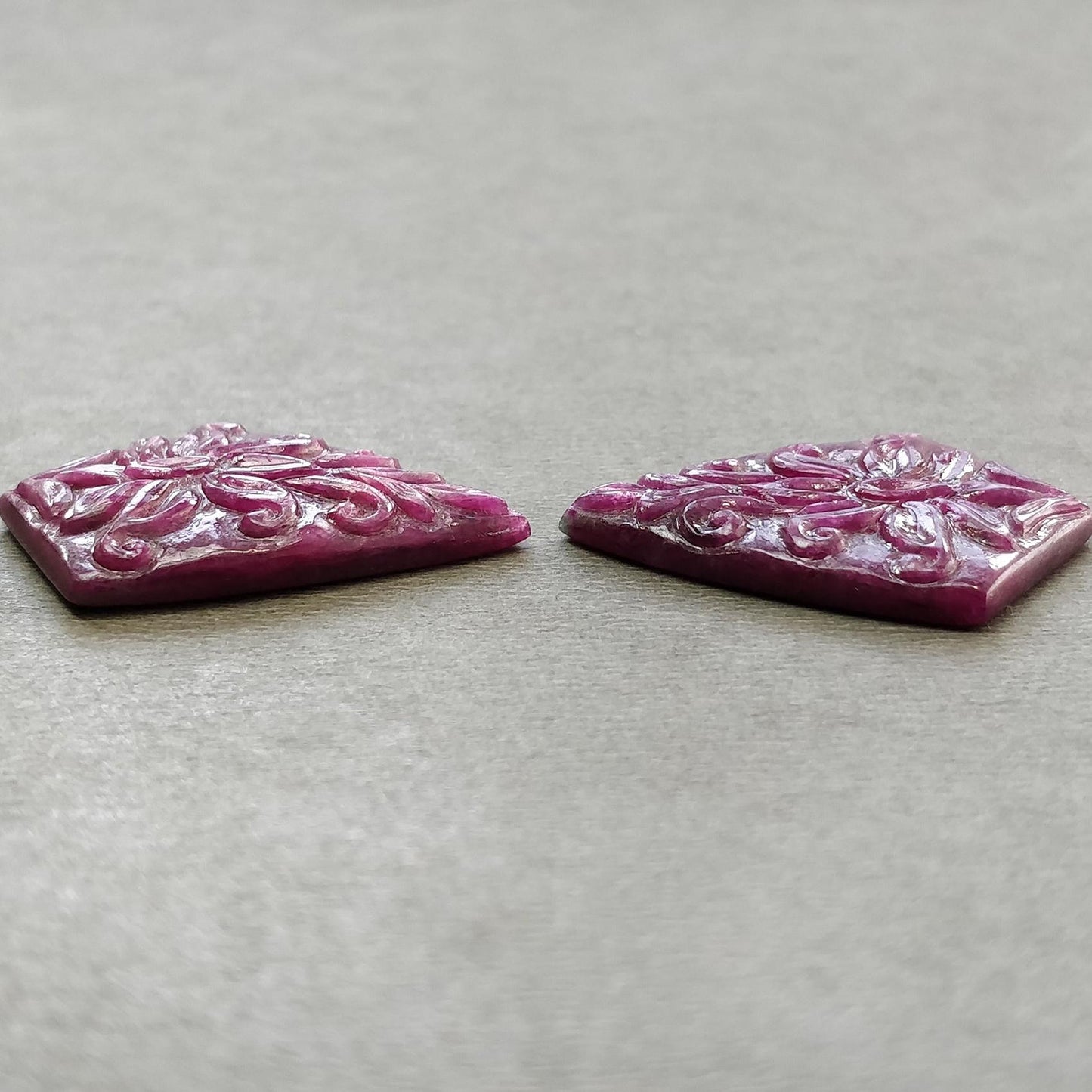 RUBY Gemstone Carving : 53.10cts Natural Untreated Unheated Red Ruby Hand Carved Uneven Shape 31*24mm Pair