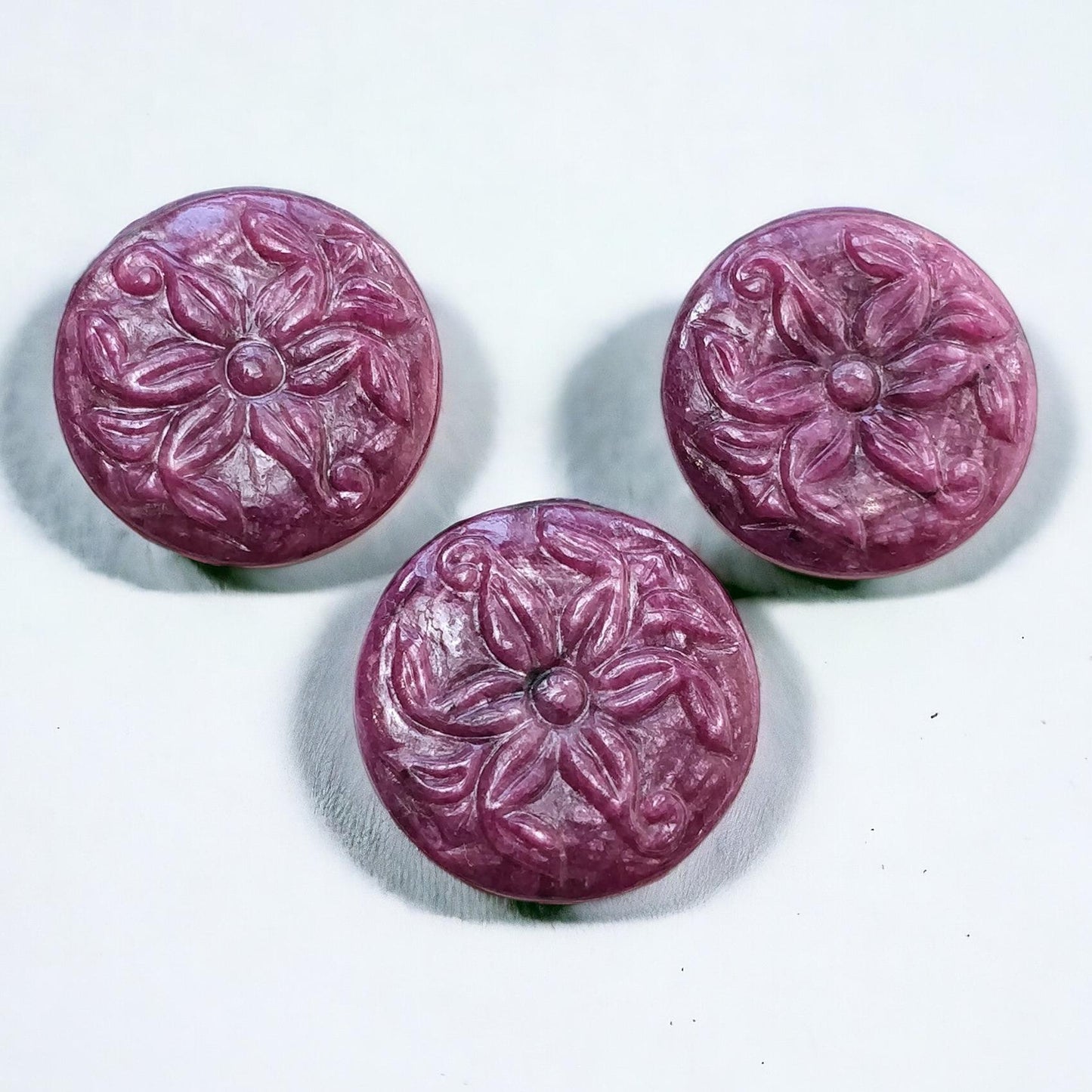 RUBY Gemstone Carving : 70.60cts Natural Untreated Unheated Red Ruby Hand Carved Round Shape 22mm - 22.5mm 3pcs