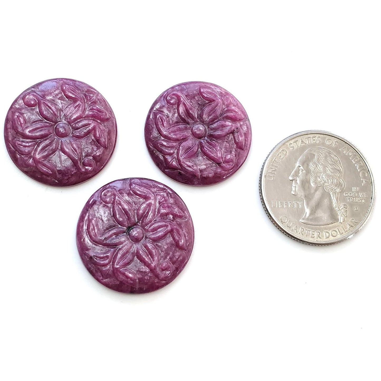 RUBY Gemstone Carving : 70.60cts Natural Untreated Unheated Red Ruby Hand Carved Round Shape 22mm - 22.5mm 3pcs