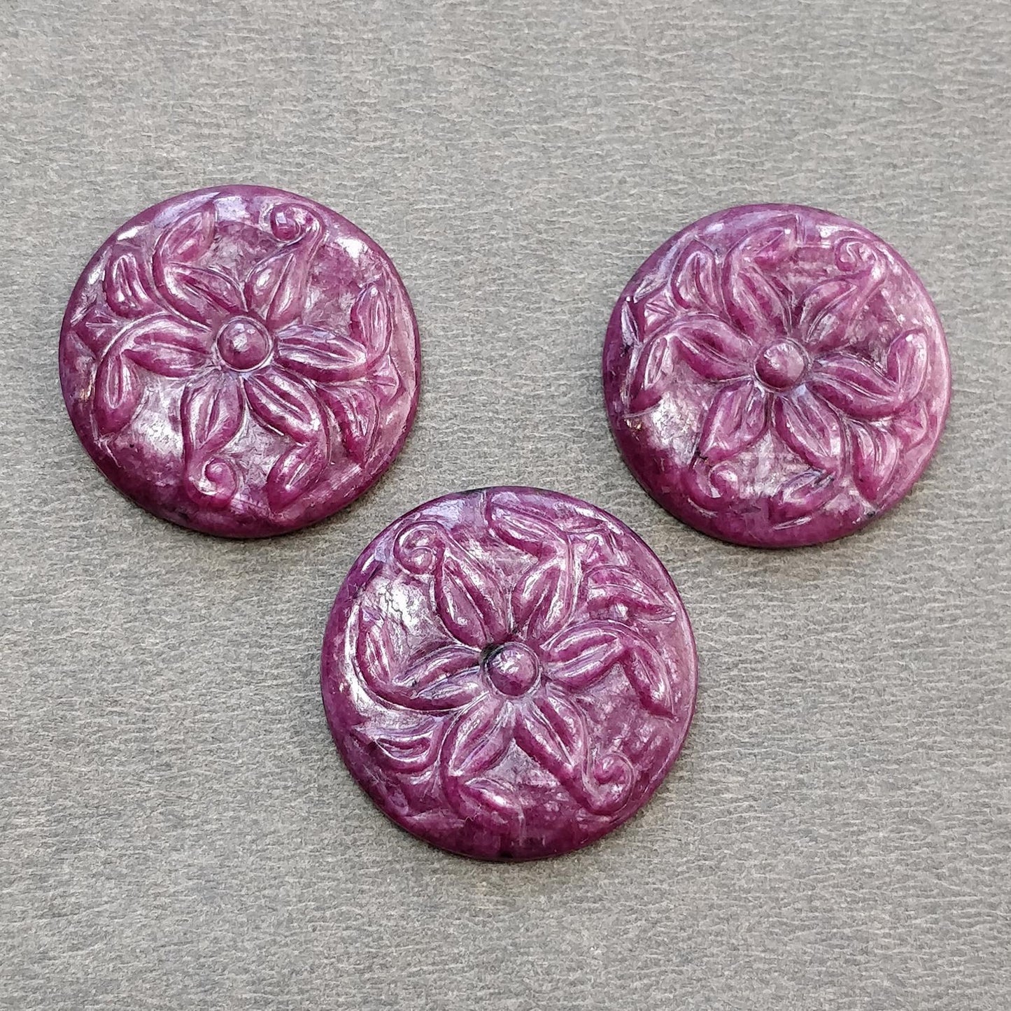 RUBY Gemstone Carving : 70.60cts Natural Untreated Unheated Red Ruby Hand Carved Round Shape 22mm - 22.5mm 3pcs