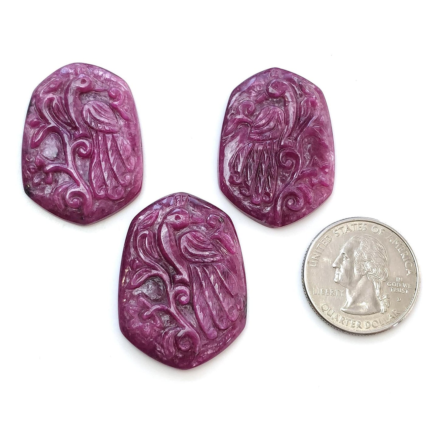 RUBY Gemstone Carving : 128.00cts Natural Untreated Unheated Red Ruby Hand Carved Peacock 34*24mm - 36*26mm 3pcs