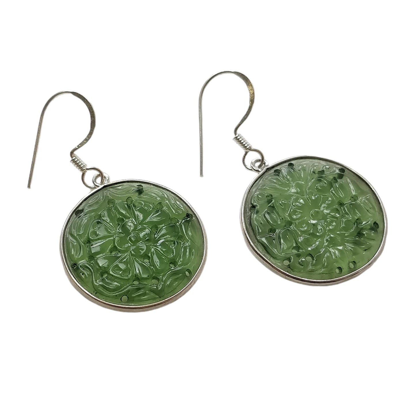 SERPENTINE Gemstone 925 Sterling Silver Earrings : 6.45gms(Approx) Natural Untreated Drop Dangle Round Shape Hook Earrings 1.75"