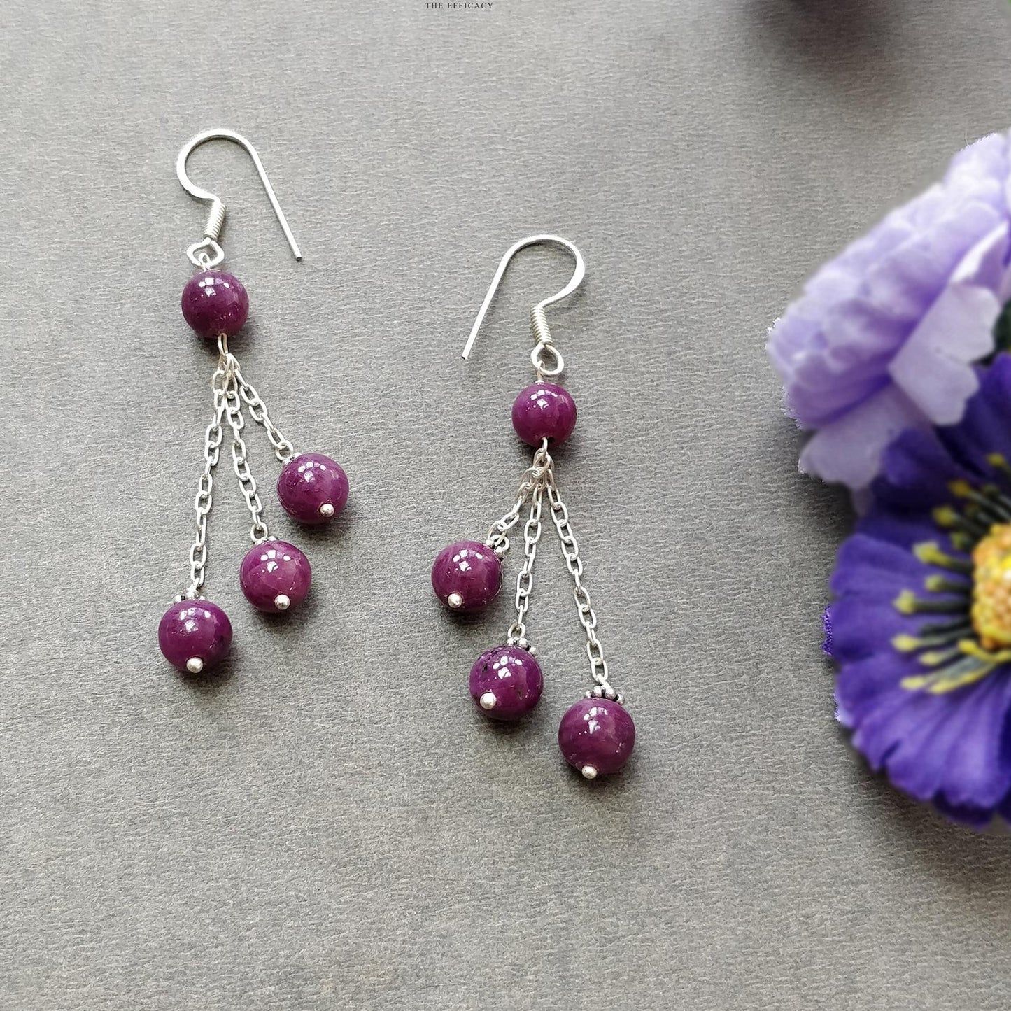 Ruby Gemstone 925 Sterling Silver Beaded Earrings : 8.27gms Natural Untreated Long Drop Dangle Ear Wire Hook Earrings 2.5"