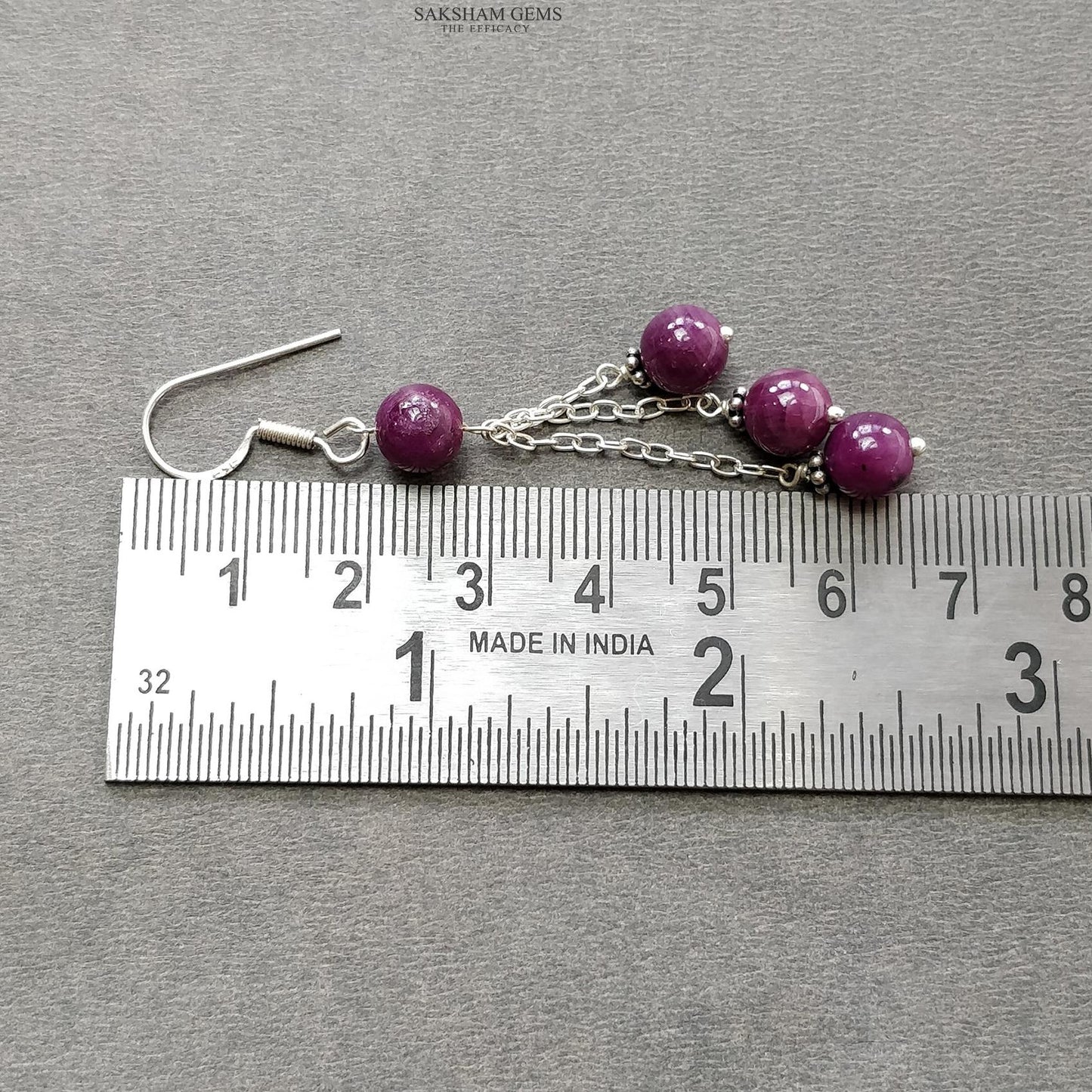 Ruby Gemstone 925 Sterling Silver Beaded Earrings : 8.27gms Natural Untreated Long Drop Dangle Ear Wire Hook Earrings 2.5"