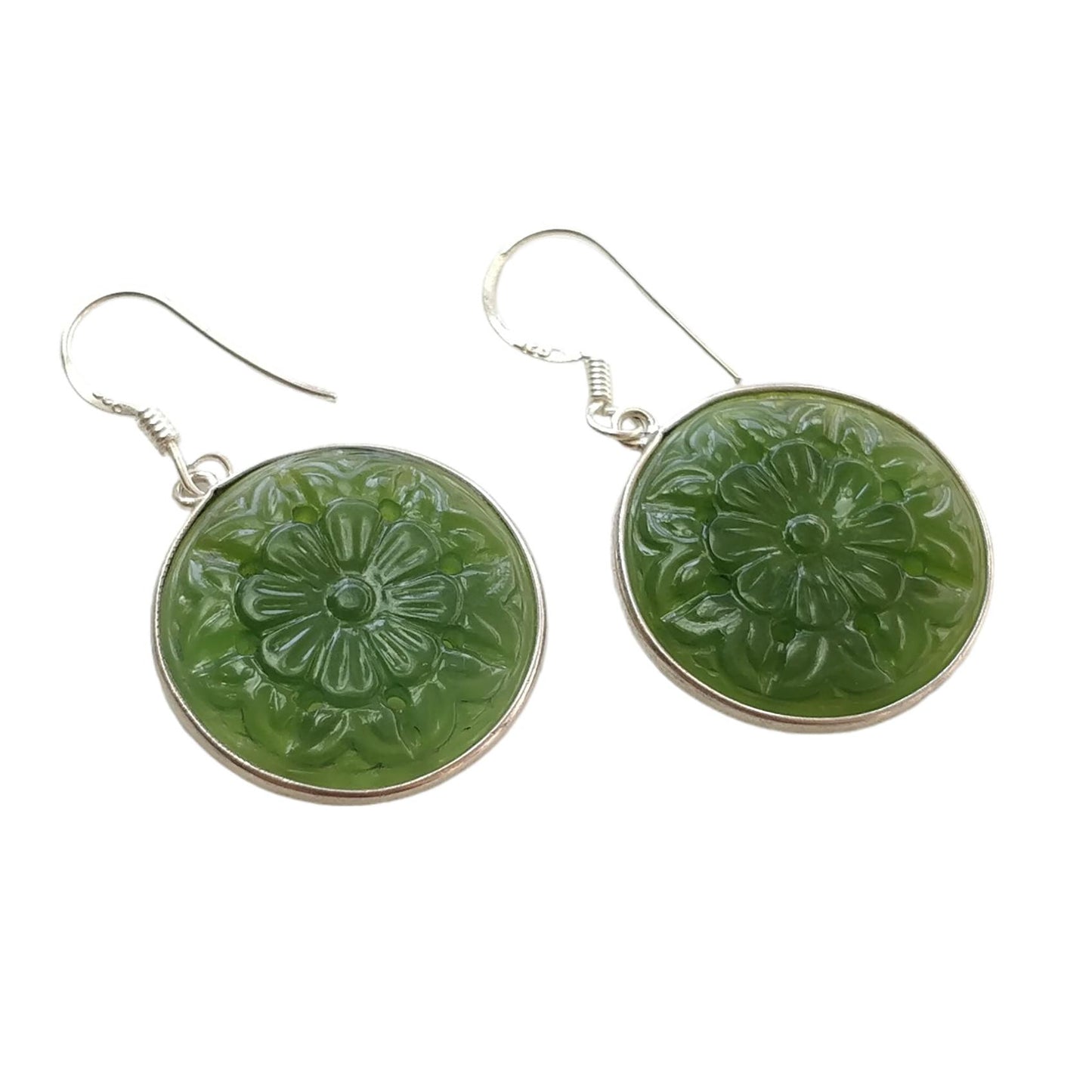 SERPENTINE Gemstone 925 Sterling Silver Earrings : 8.80gms Natural Untreated Drop Dangle Round Shape Hook Earrings 1.60"