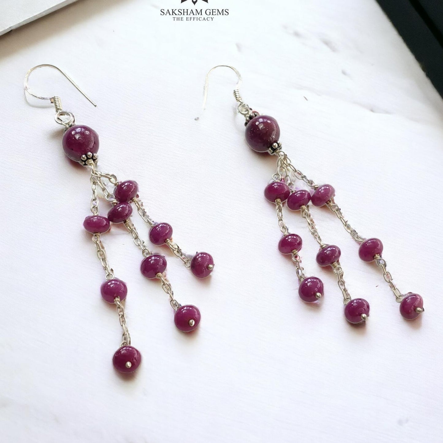 Beads Earring Ruby Beads Gemstone 925 Sterling Silver: 9.00gms Natural Untreated Long Drop Dangle Ear Wire Hook Earrings 3"