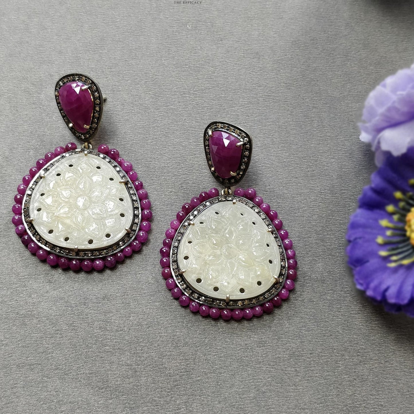 Ruby Yellow Sapphire & DIAMOND Gemstone Earring : 21.61gms 925 Sterling Silver Natural Drop Dangle Push Back Prong Set Earring 2.2"