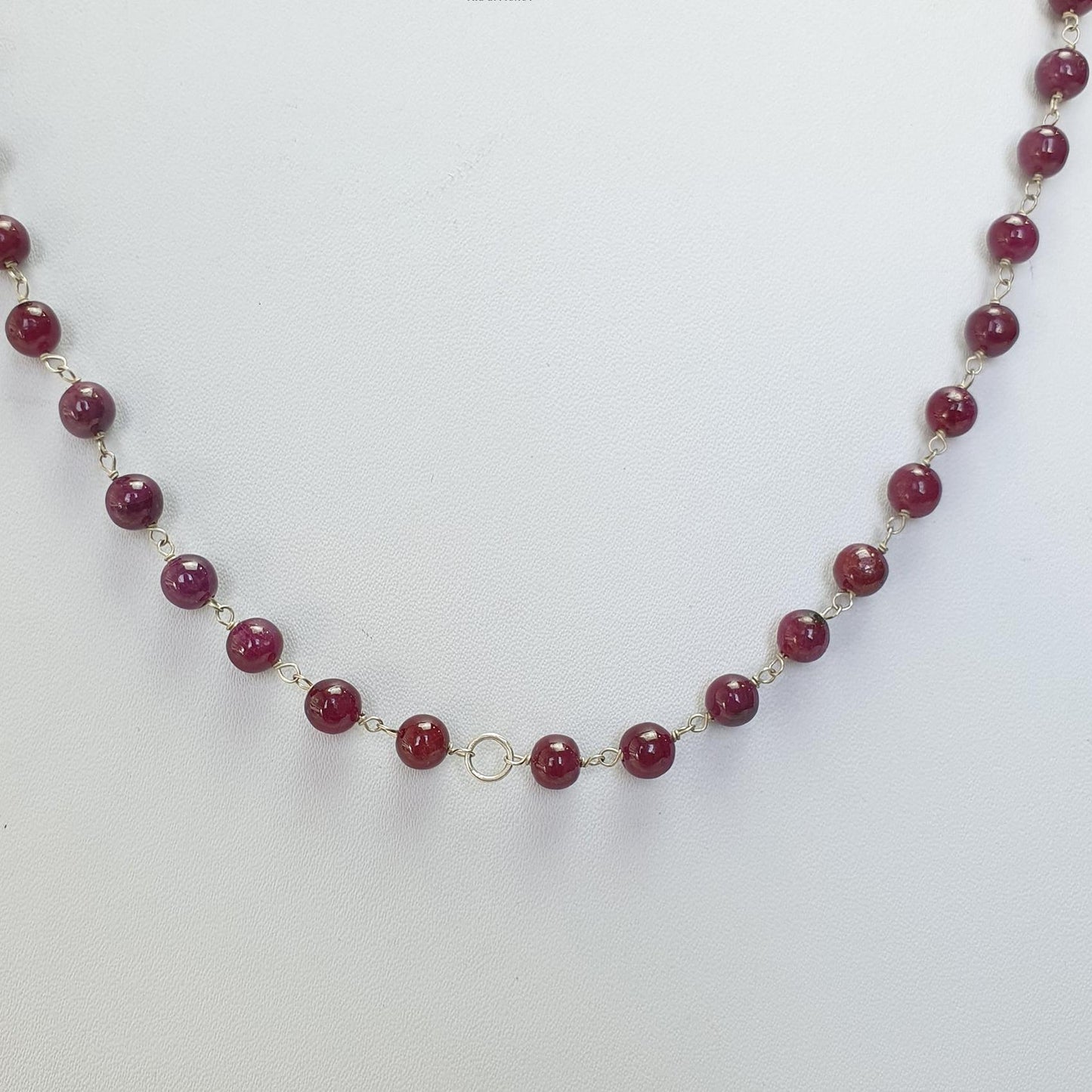 RUBY Gemstone With 925 Sterling Silver Beaded NECKLACE : 17.76gms Natural Untreated Plain Round Shape Beaded Necklace 17"
