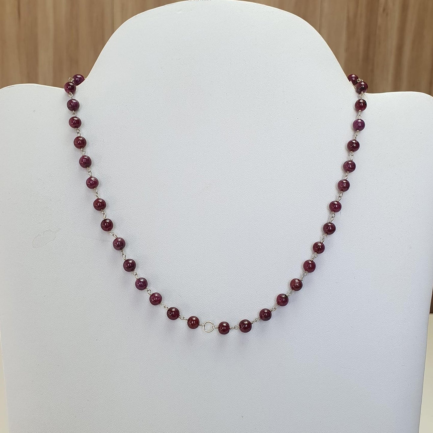 RUBY Gemstone With 925 Sterling Silver Beaded NECKLACE : 17.76gms Natural Untreated Plain Round Shape Beaded Necklace 17"