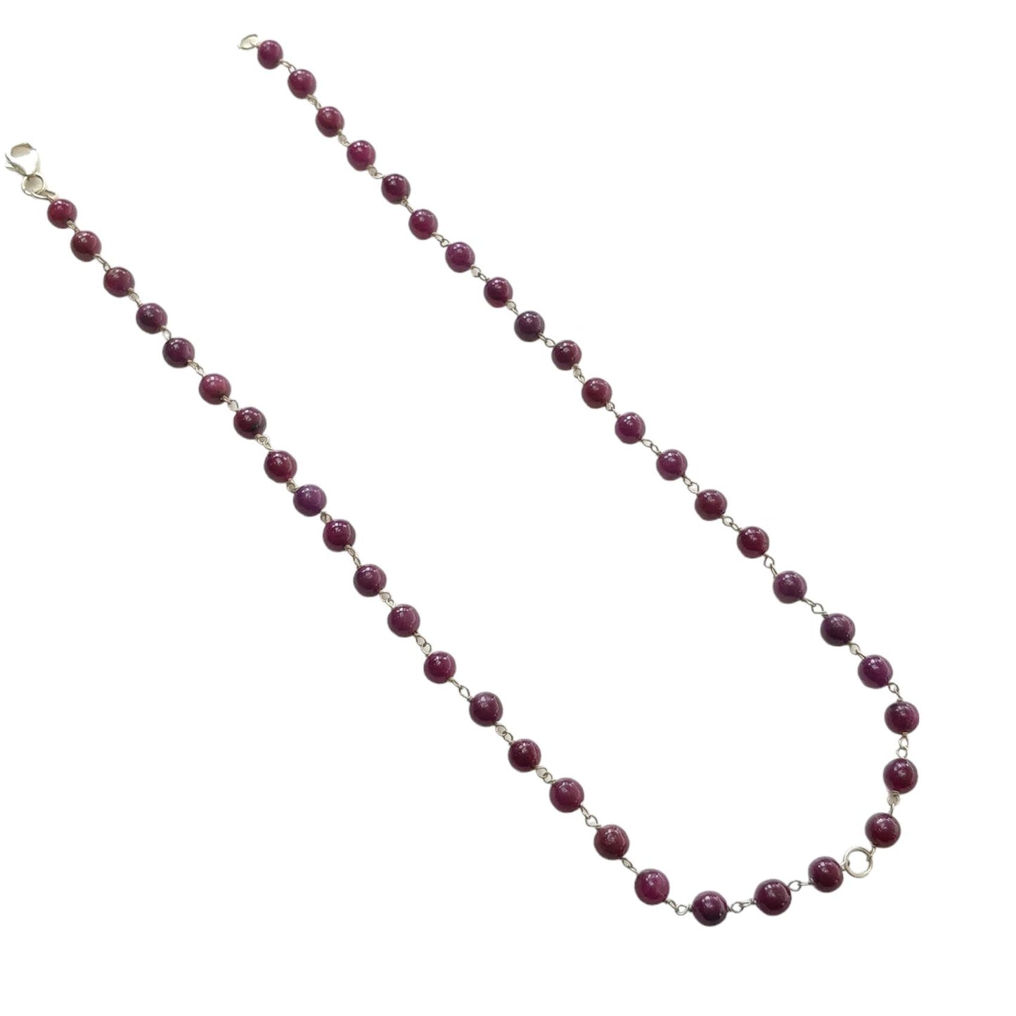 RUBY Gemstone With 925 Sterling Silver Beaded NECKLACE : 17.76gms Natural Untreated Plain Round Shape Beaded Necklace 17"