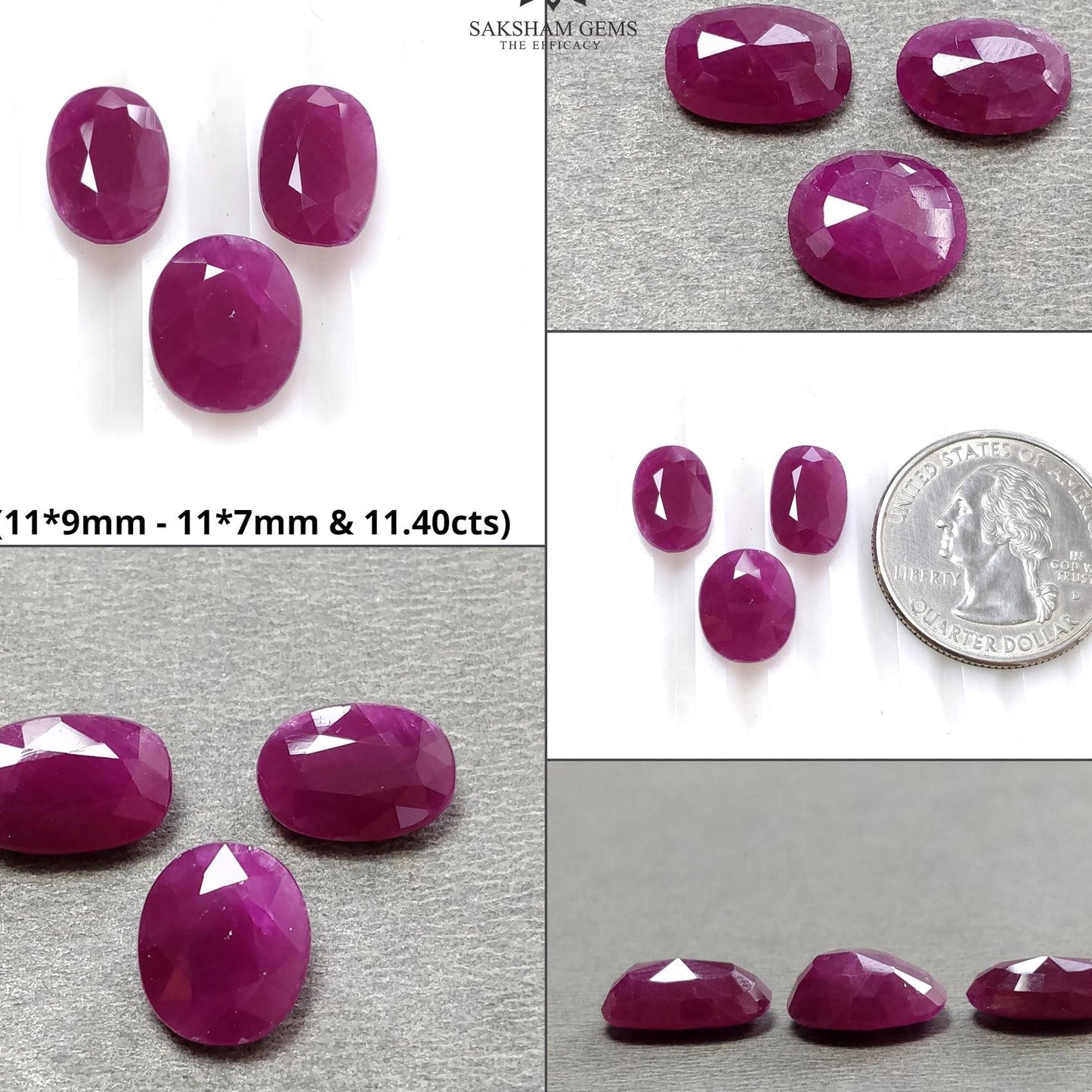 Ruby Gemstone Normal Cut : Natural Untreated Unheated Red Ruby Oval & Cushion Shape 3pcs Set