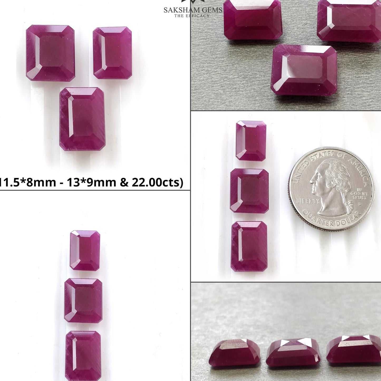 Ruby Gemstone Normal Cut : Natural Untreated Unheated Red Ruby Oval & Baguette Shape 3pcs Set