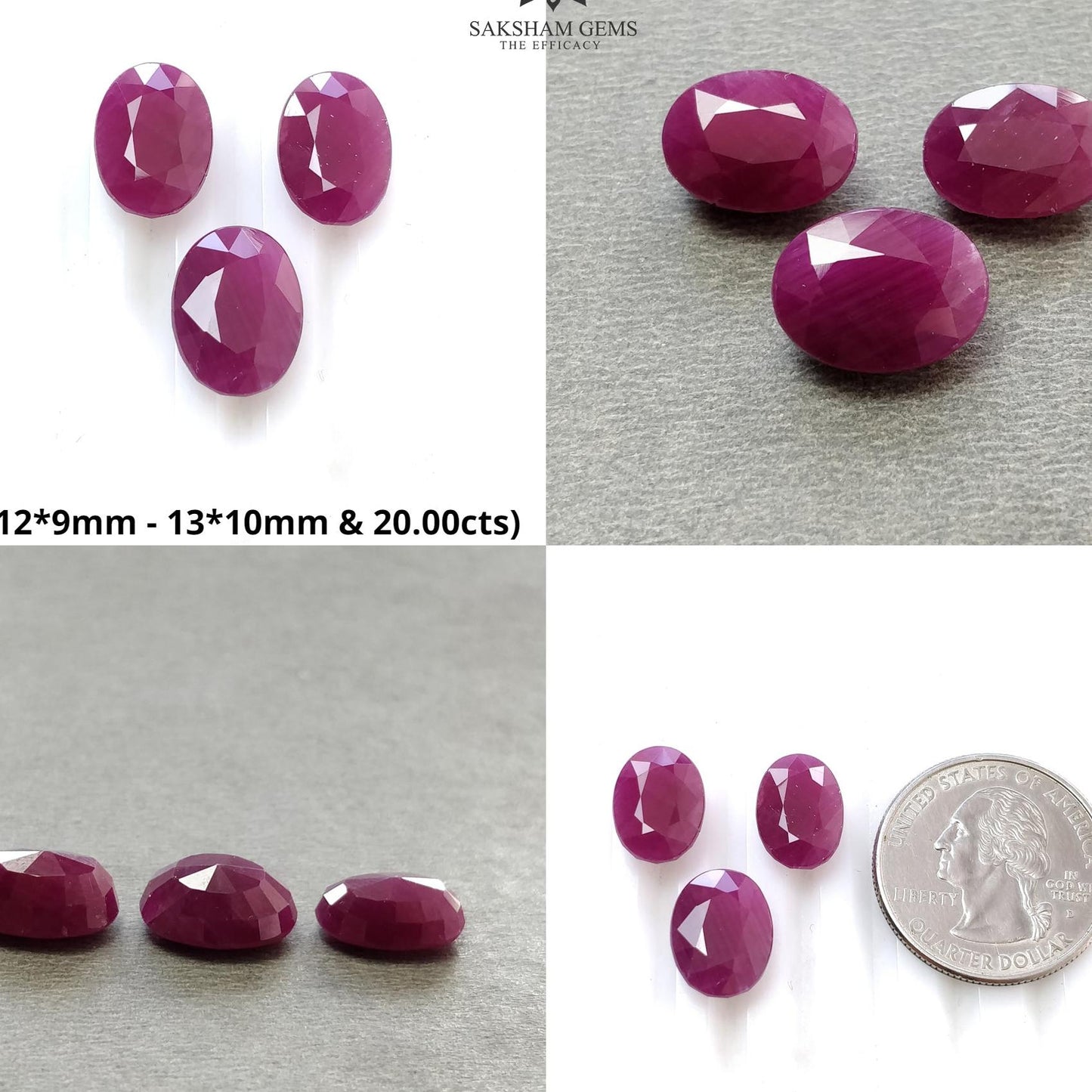 Ruby Gemstone Normal Cut : Natural Untreated Unheated Red Ruby Oval Shape 3pcs Set