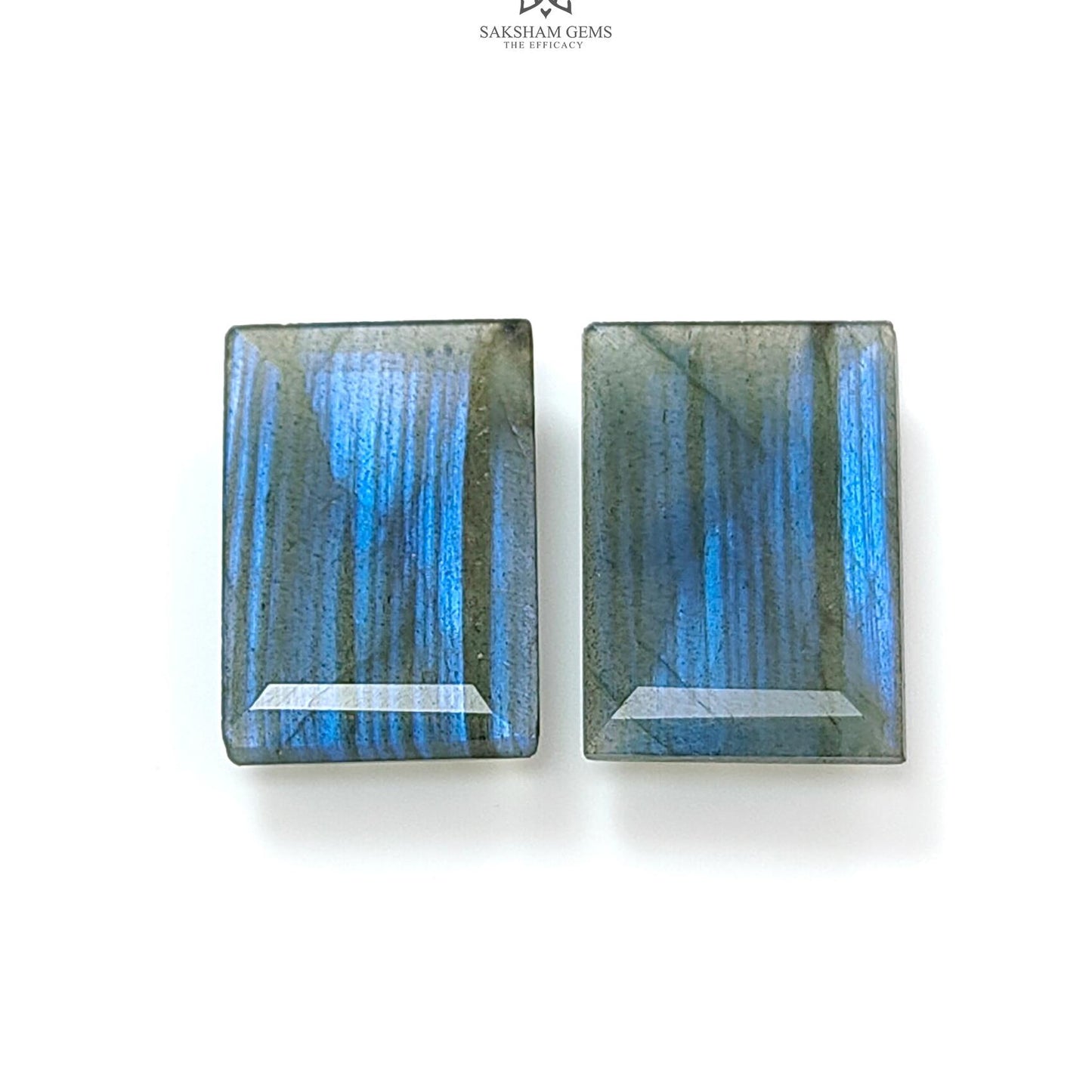 Labradorite Cabochon Fancy Cut: 17.70cts Natural Untreated Unheated Blue Labradorite Baguette Shape 19*13mm Pair For Jewelry